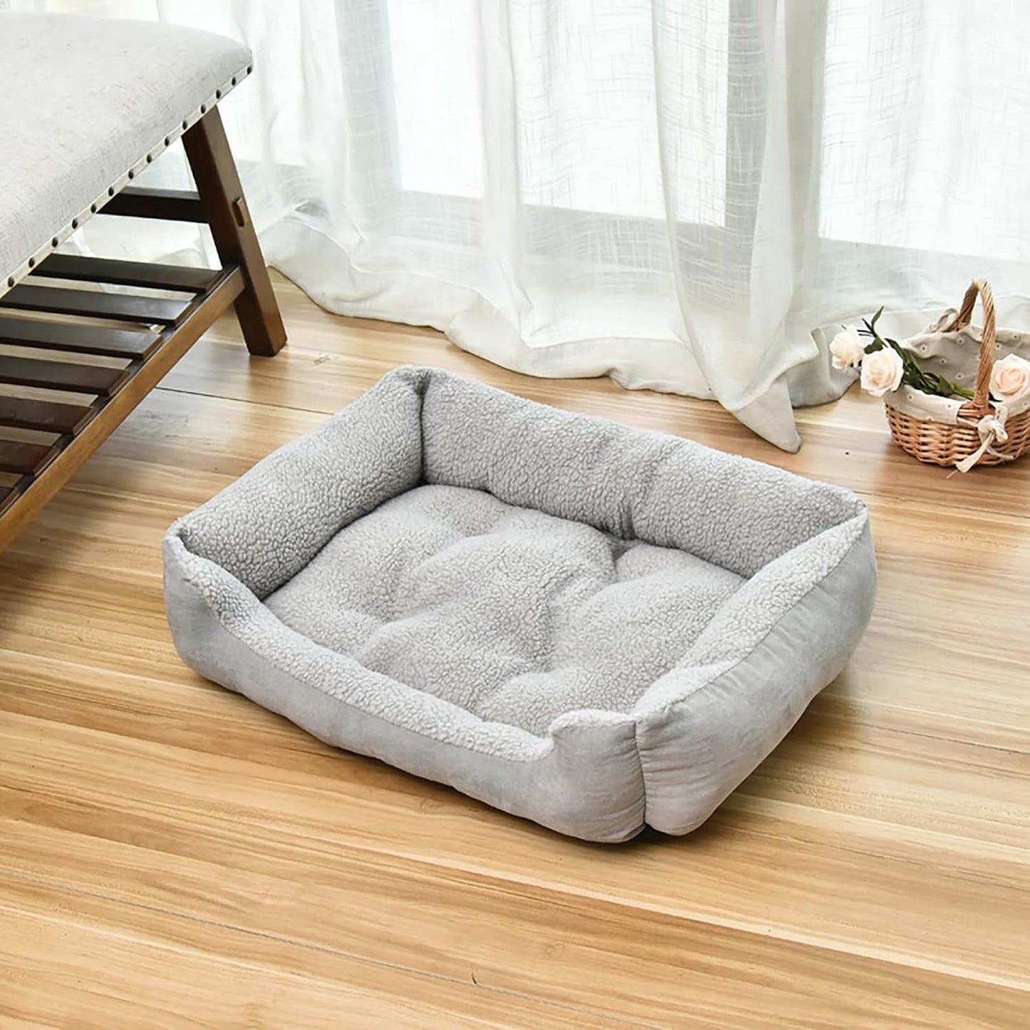 Dog Beds for Large Medium Small Dogs, Dog Bed for Jumbo Dogs Orthopedic Calming Dog Sofa Bed Soft Couch Breathable Cuddler Pet Bed with Anti-Slip Bottom,Grey,60cm