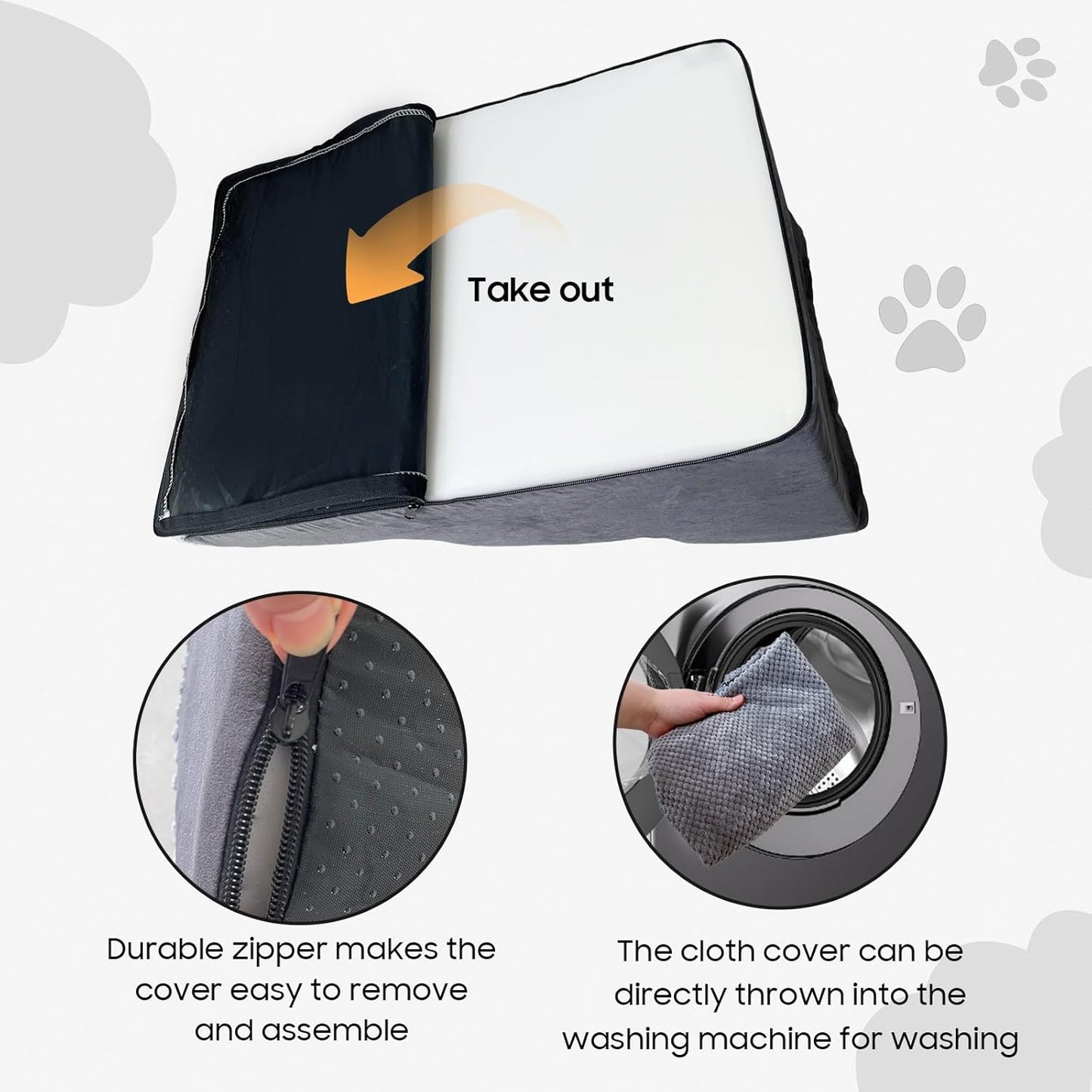 Pet Stairs for Small Dogs and Cats, Comfortable Curved Design with Waterproof Cover, High-Density Foam Steps for Beds or Sofas, Durable and Lightweight, 3-Layer, 21.7x15.7x13.8 Inches Grey