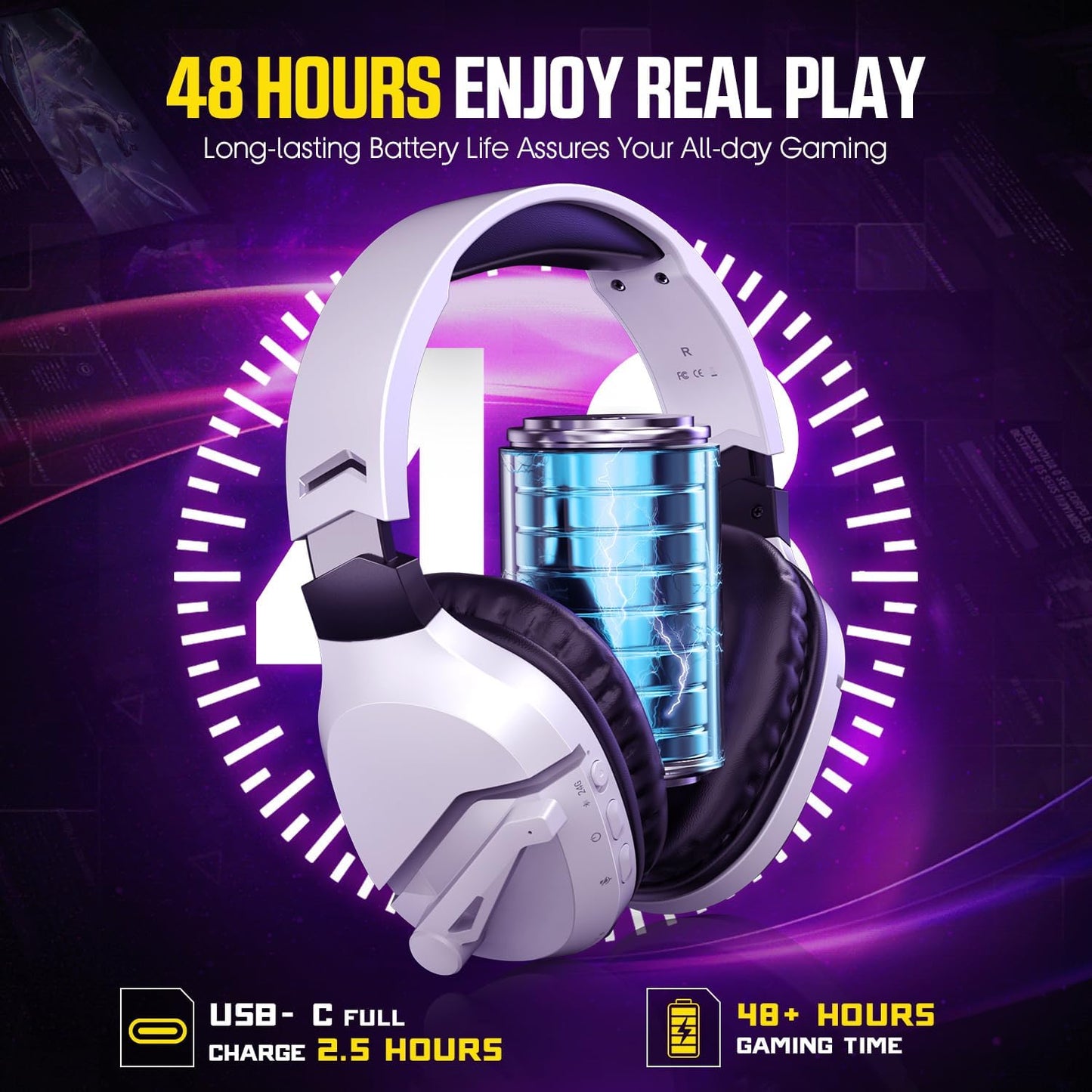 Wireless Gaming Headset with Noise Canceling Microphone for PS5, PC, PS4, 2.4G/Bluetooth Gaming Headphones with USB and Type-c Connector, Wired Mode for Controller Gamecube