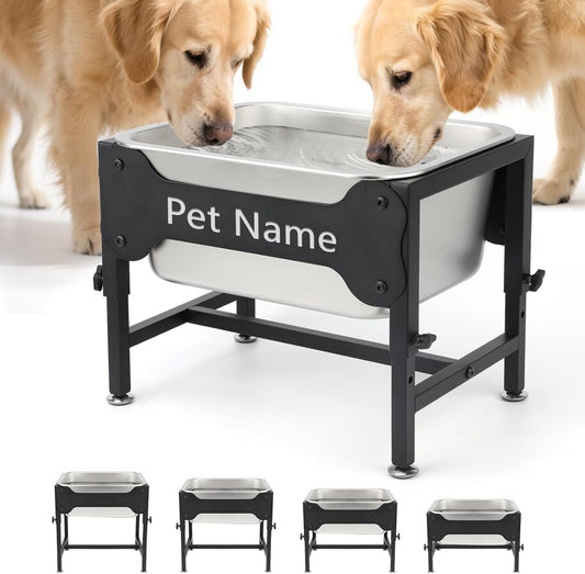 BWOGUE 3 Gal Elevated Large Dog Water Bowl, Raised Stainless Steel Bowl Stand Large Breed, 4 Height Adjustable (9", 11", 13", 15") Non-slip Dog Feeding Station for Joint Pressure Relief Indoor Outdoor