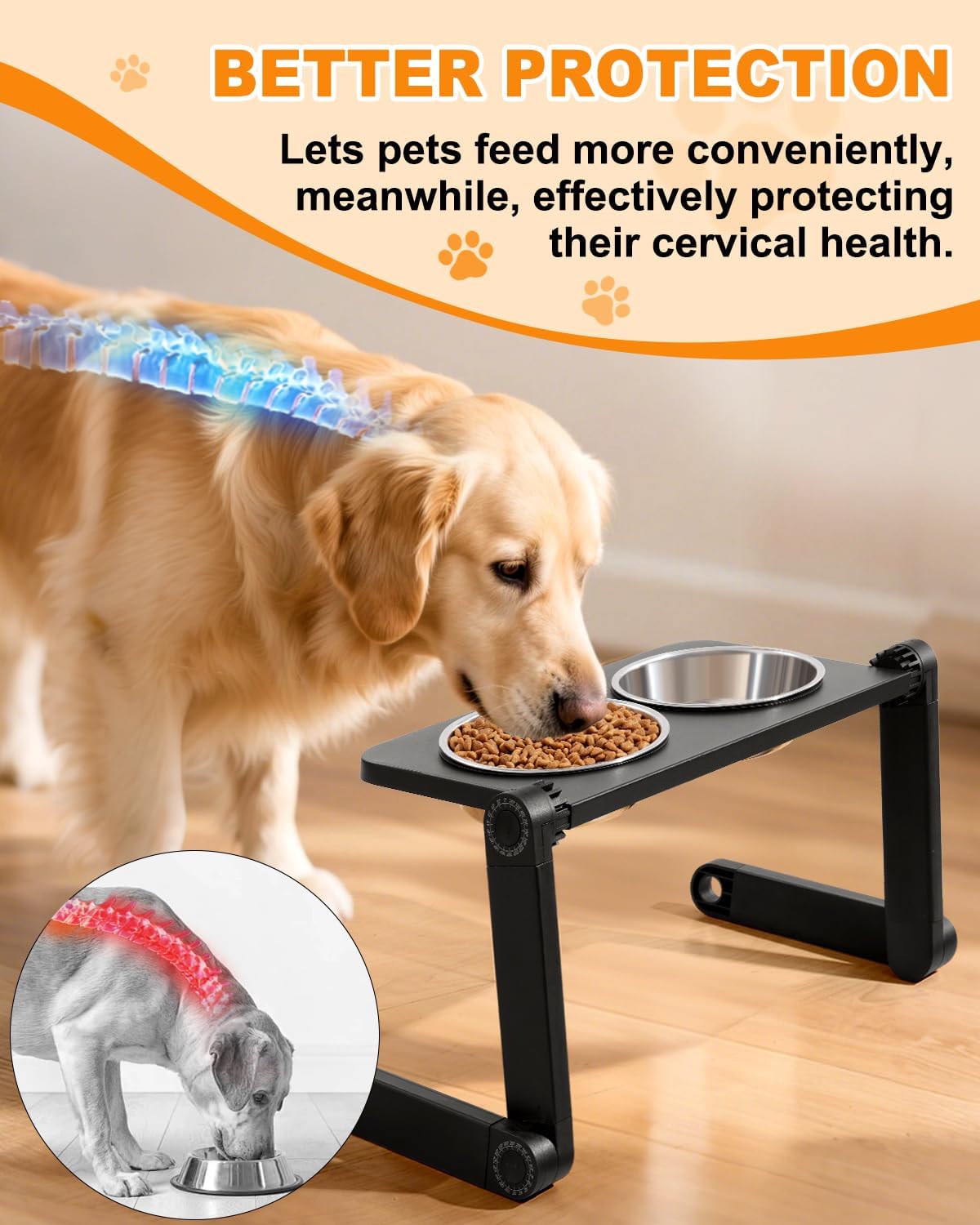 Elevated Dog Bowls with 2 Stainless Steel Plates - Foldable & Adjustable Height Dog Feeder, Ideal for Travel Carrying - Suitable for Small to Medium Dogs, Cats, Pets