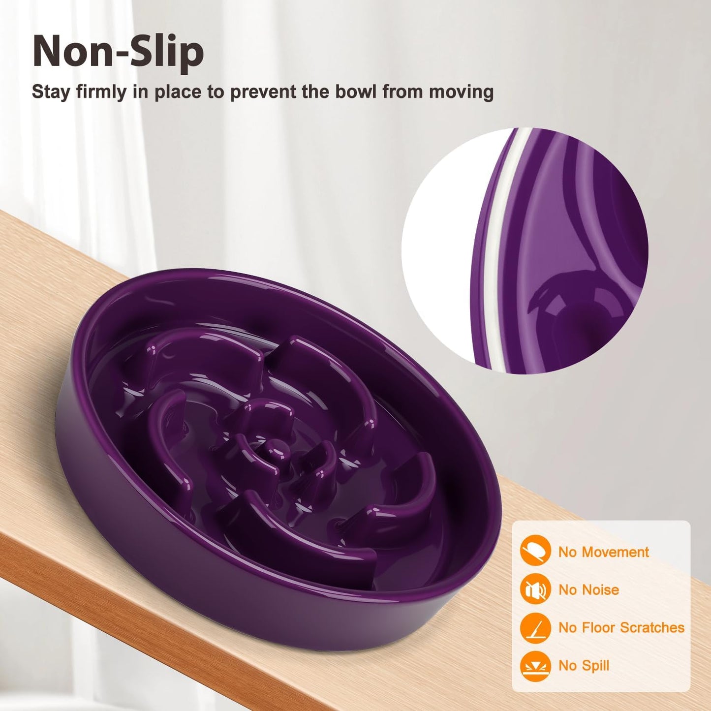Slow Feeder Dog Bowl, Ceramic 8.3 inch Dog Food Bowls for Small, Medium, and Large Breed, Anti-Slip Maze Puzzle Food Dish to Slow Down Eating (Deep Purple, 8.3 inch)