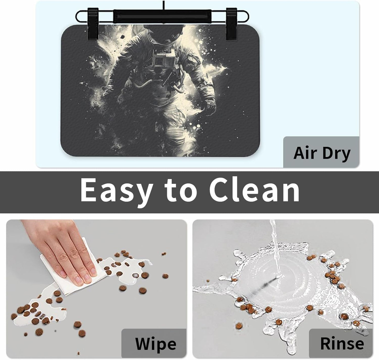 Pet Feeding Mat Leather Dog Food Mat Waterproof Pet Tablecloth Astronaut Pet Placemat for Dogs Absorbent Dog Bowl Mat Anti-Slip Dogs Mats for Food and Water