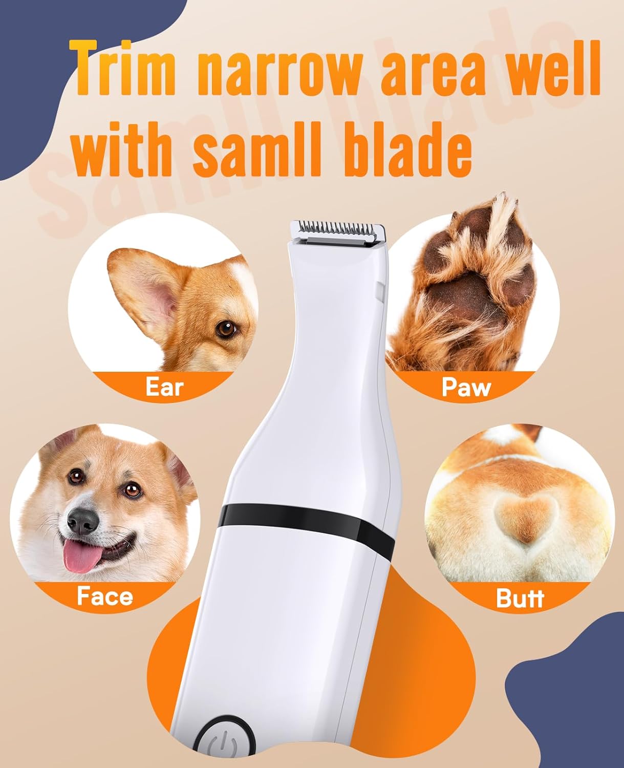 oneisall Dog Paw Trimmer, Cordless Paw Hair Trimmer for Dogs with Double Blades, Quiet 2 Speed Small Dog Grooming Clippers for Paws, Eyes, Ears, Face, Rump (White)