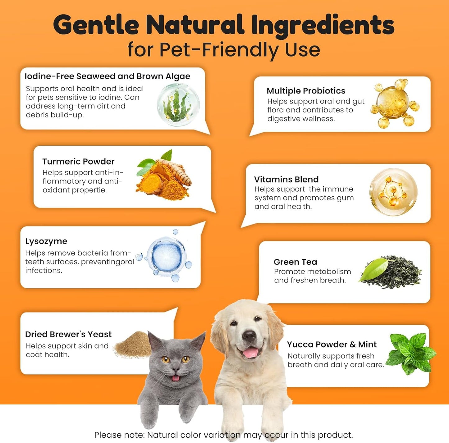 Dog Teeth Cleaning Powder - Plaque & Tartar Control, Breath Fresheners with Natural Seaweed, Probiotics, Vitamins, Turmeric & Enzymes for All Dogs & Cats (Chicken Flavor, 75 Scoops)