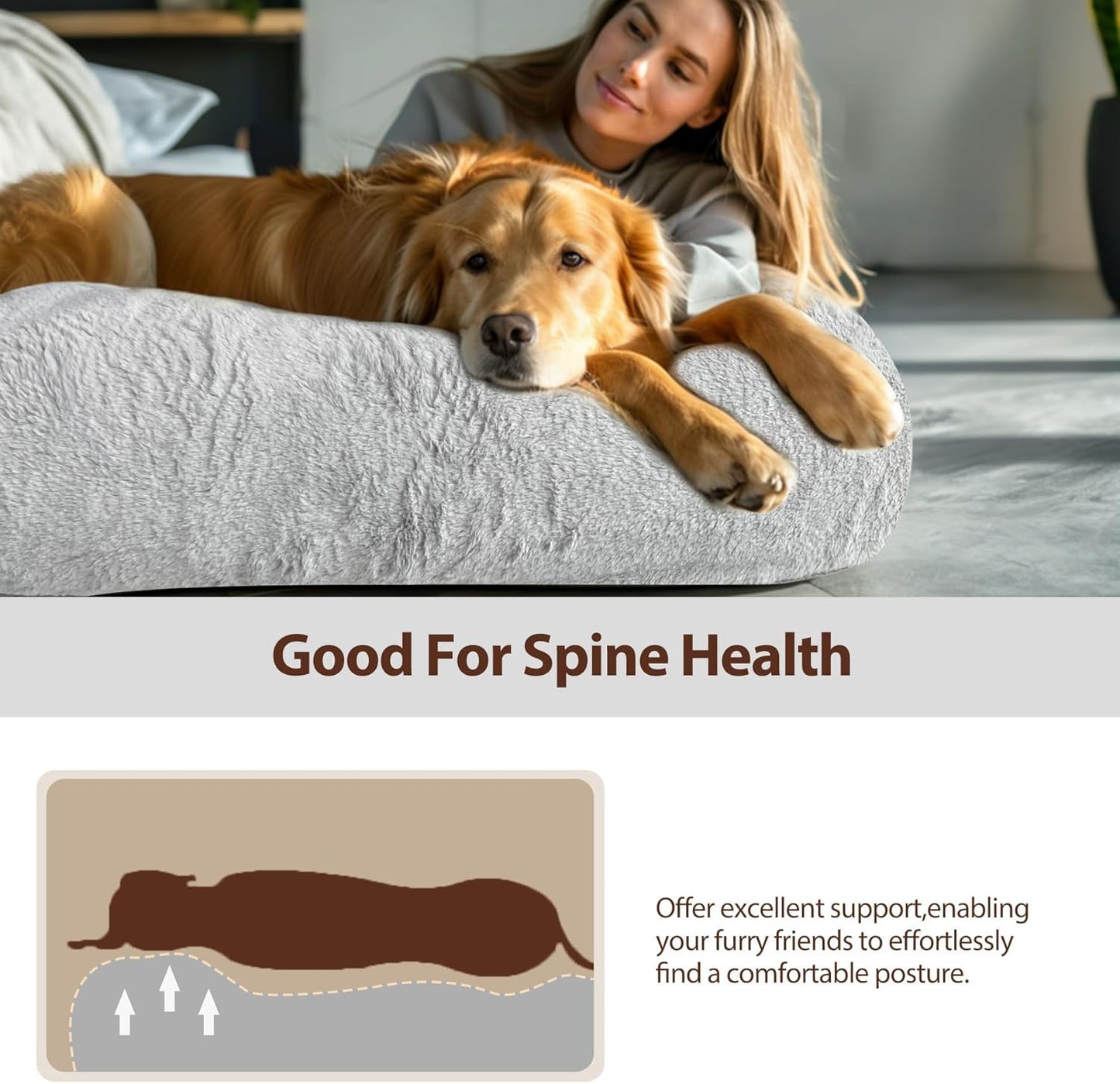 L&W BROS. Human Dog Bed for Adults - XL Orthopedic Dog Bed with Memory Foam and Faux Fur Cover - 71" X47"W X12 H - Ultimate Comfort for You and Your Furry Friend (Light Gray)