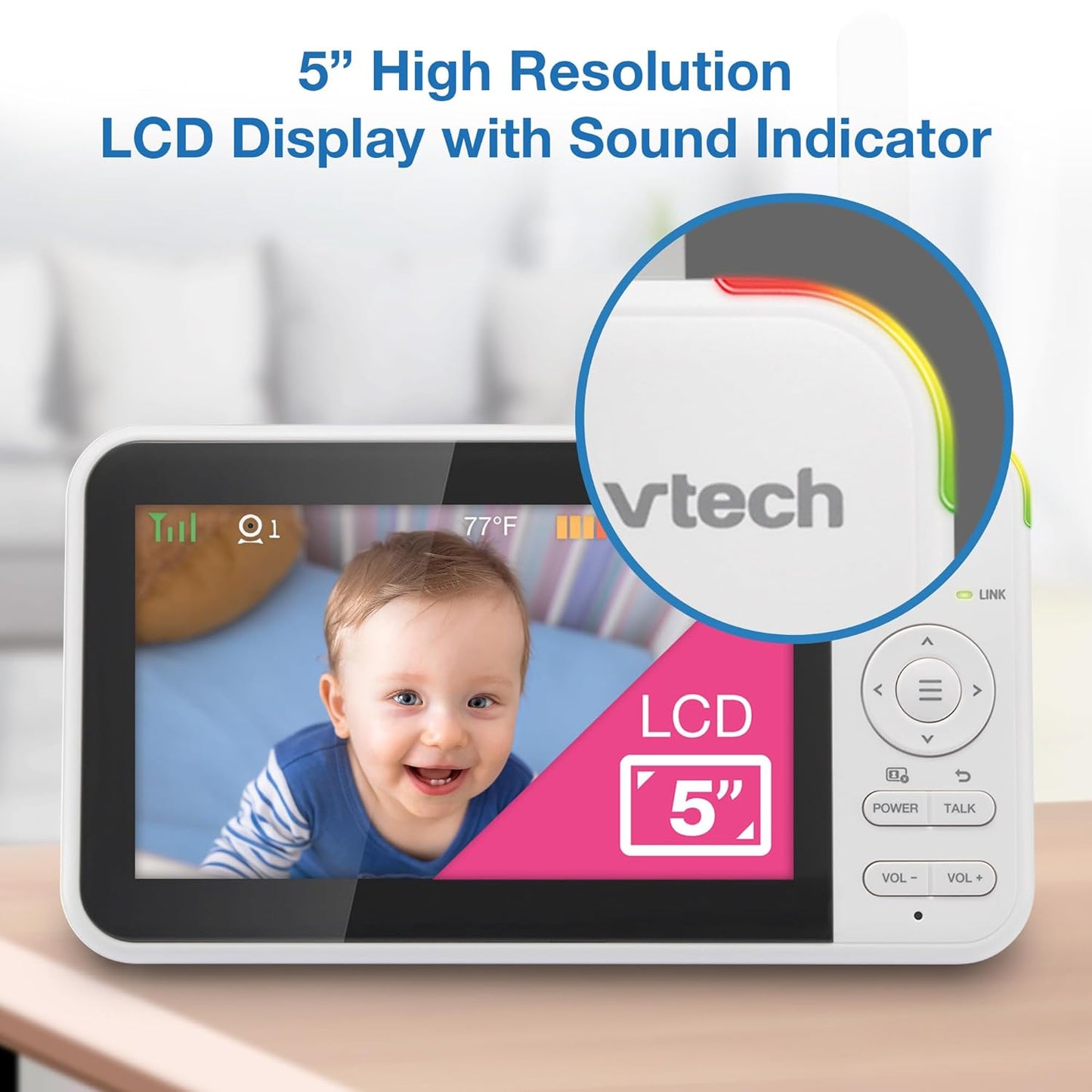 VTech VM924 No WiFi Remote Pan-Tilt-Zoom Video Baby Monitor - 5" LCD Screen, Up to 17Hrs Video/31Hrs Audio Battery, 1000ft Range, Night Vision, Soothing Sounds, Temperature Sensor
