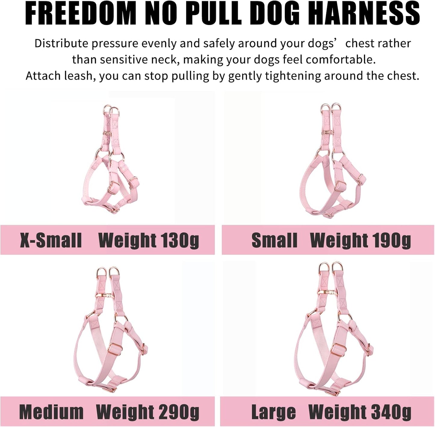 Soft Leather No Pull Dog Harness - Adjustable Step in Dog Harness with Rose Gold Heavy Duty Metal Buckle, Freedom Nylon Dog Halter Vests for Small Medium Large Dogs Easy Walking Training (Pink,L)