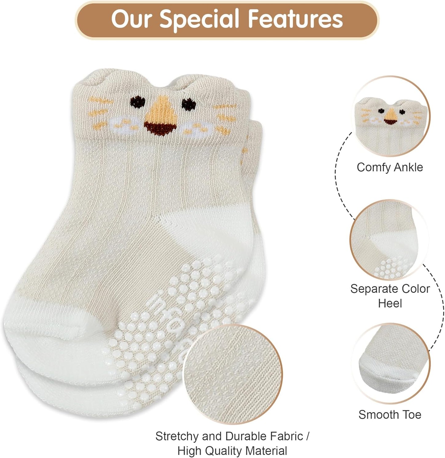 Organic Cotton GOTS Certified Baby Socks 7 Pairs 0-6 Months Soft for Infants Breathable, Newborn Socks Animal Design