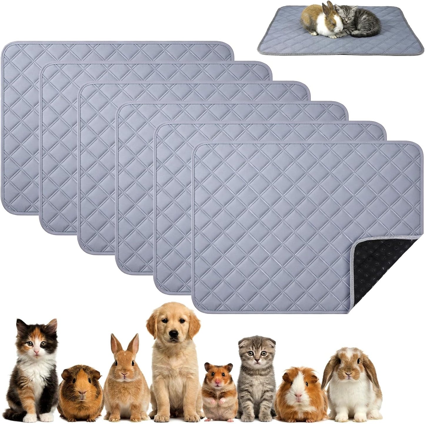 6 PCS 28 X 14 Inch Guinea Pig Cage Liners, Guinea Pig Pee Pads Reusable Rabbit Cage Liner Washable Super Absorbent Anti Slip Bunny Mat for Small Animals, Rabbits, Hamsters, Chinchillas