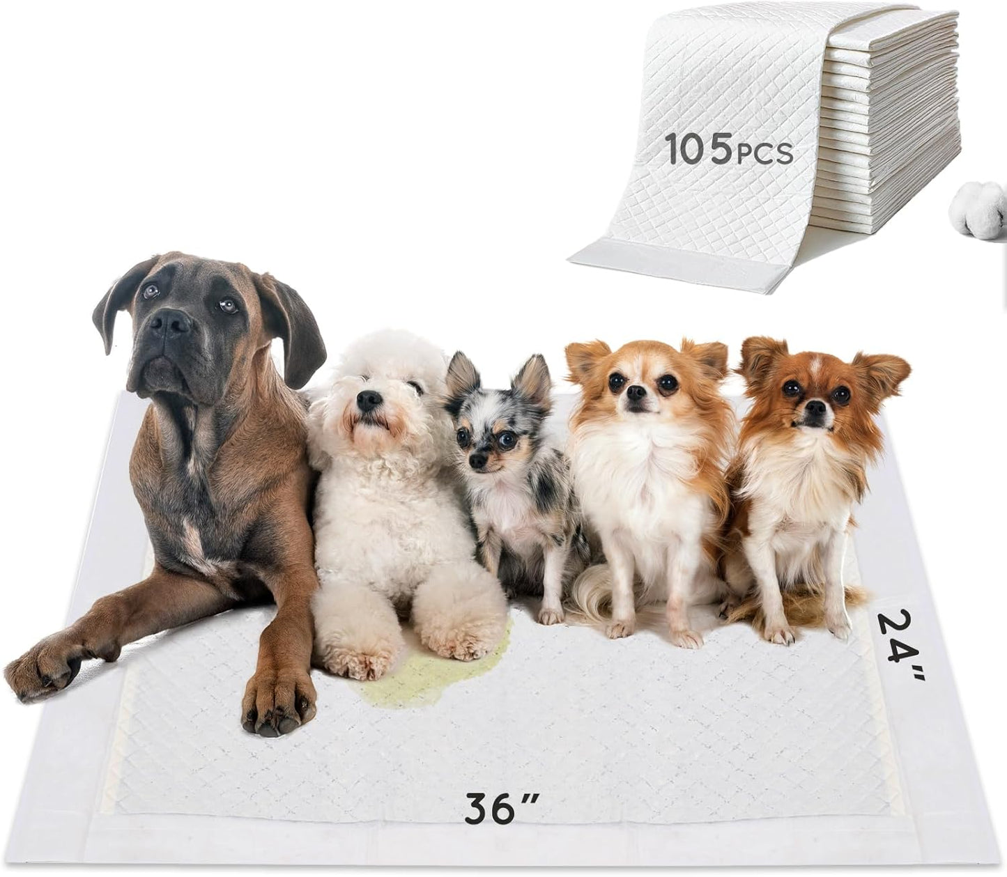 Dog Pee Pads, Thick/Ultra Absorbent Puppy Dog Training Pads, Large Size 36”×24”，Odor Eliminating Gel, Deodorizing Factors, with Pet Inducer (35 Count)