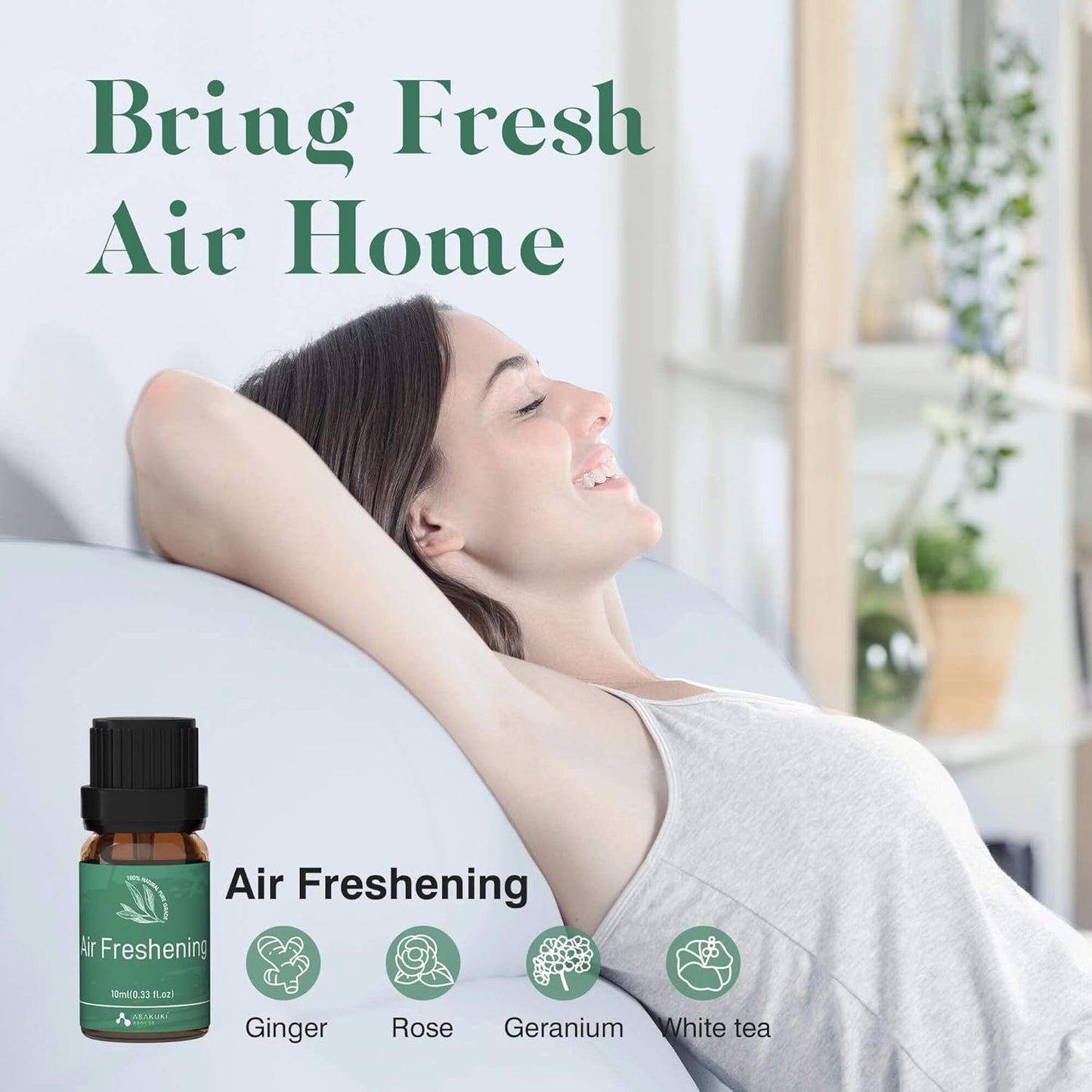 ASAKUKI Essential Oils, Essential Oil for Diffusers for Home, Well-Being Kit- Calm Mind, Sweet Dreams, Happy, Relax, Air Freshening, Immunity for Aromatherapy, Humidifiers, Massage, 6x10ml