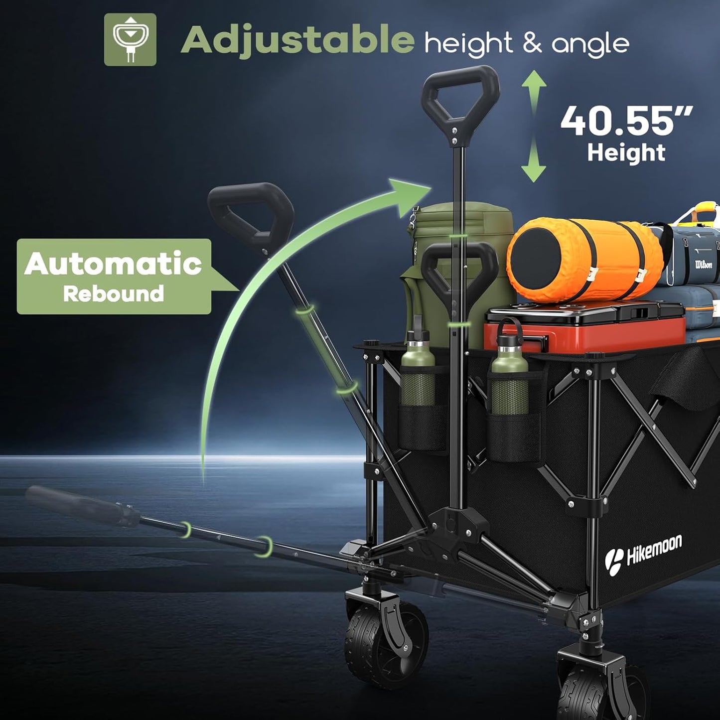 150L Collapsible Wagons Carts Foldable, 420LBS Heavy Duty Folding Beach Cart with Big All-Terrain Wheels, Portable Utility Wagon for Grocery, Shopping, Garden, Sports, Camping, Black