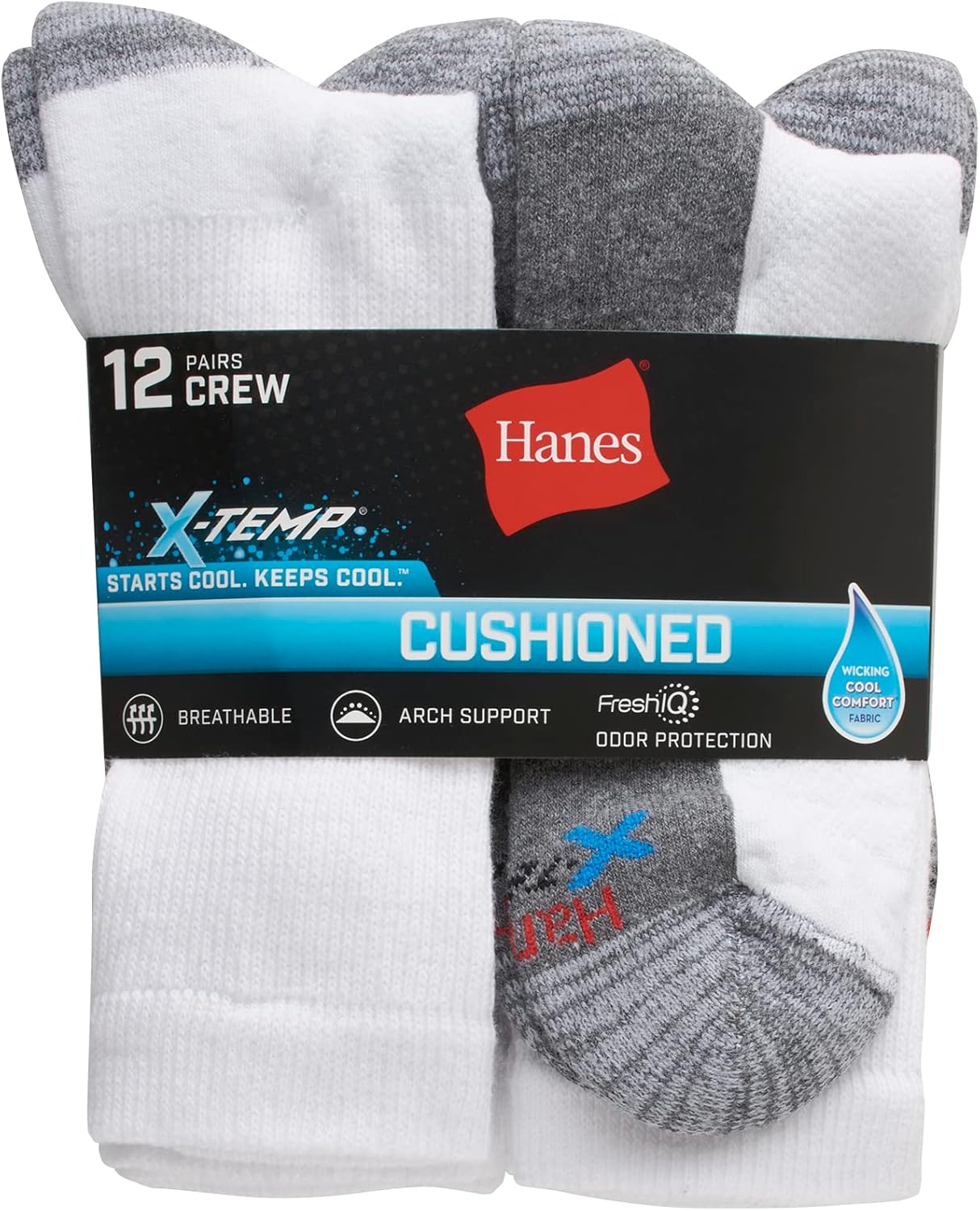 Hanes Men's Hanes Men's Socks, X-temp Cushioned Crew Socks, 12-pack