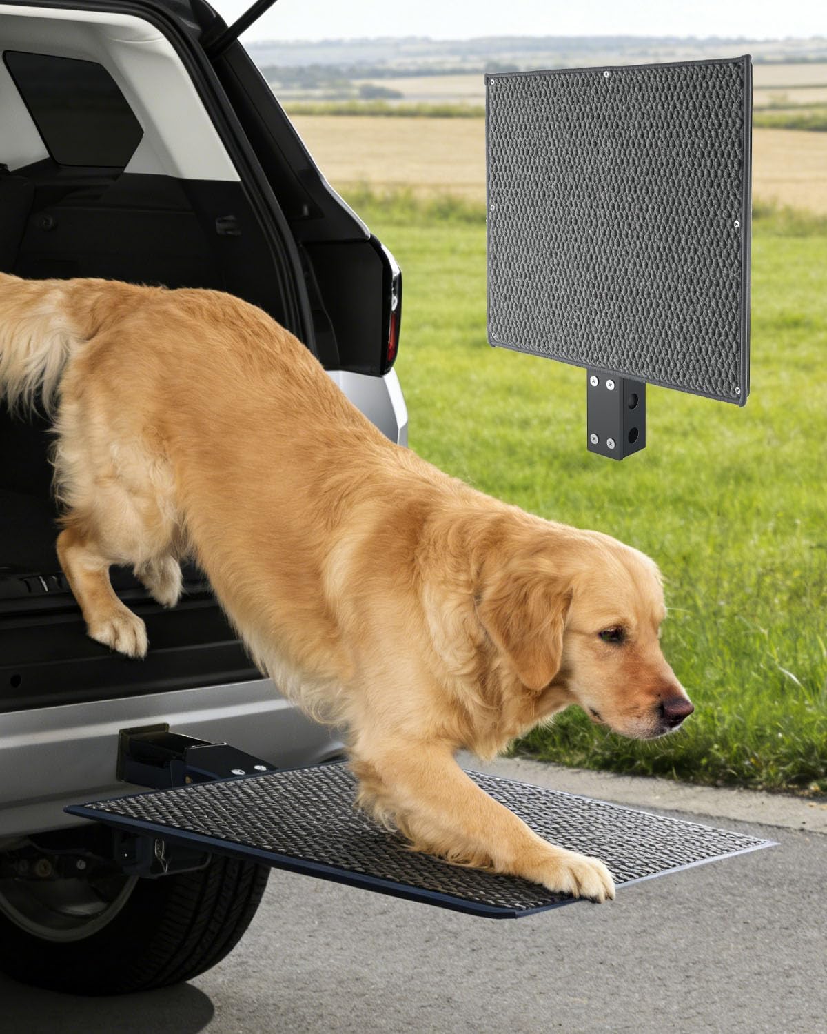 Pet Ramp Steps for Dogs Get in & Out of Car, Dog Ramp for 2-Inch Trailer Hitch, Stainless Steel with Anti-Slip Pad for Medium Large & Senior Pets, Supports 200lbs for SUVs Trucks & Vans