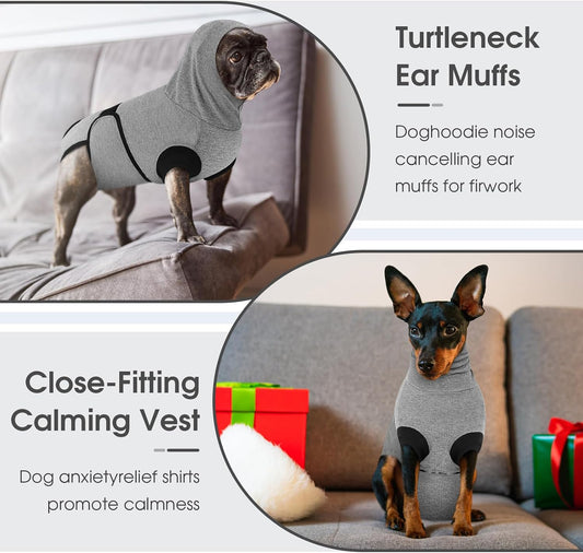 Queenmore Dog Recovery Suit, Soft Dog Surgery Suit for Female Male Dogs,Comfy Pet Surgery Recovery Suit,Anxiety Relief Calming Vest with Ear Muffs,Grey,M