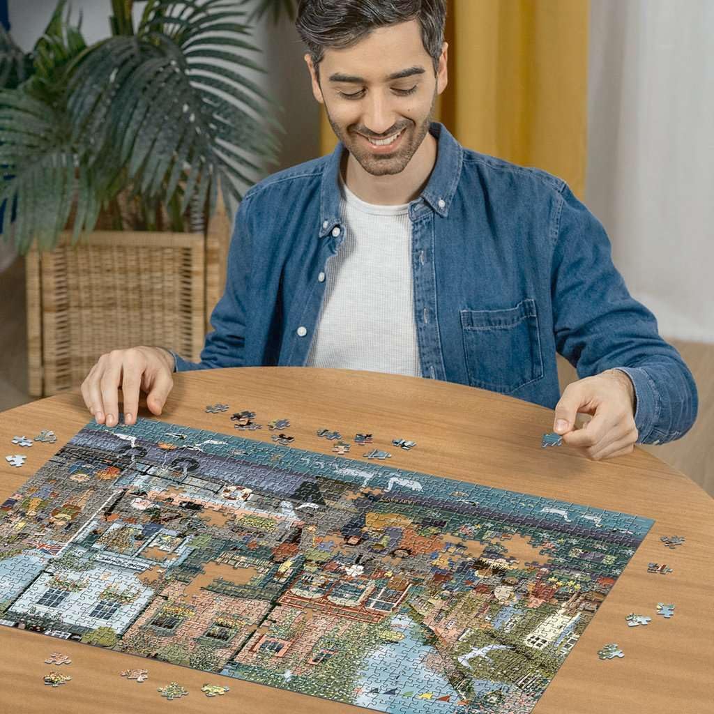 Ravensburger - Riverside Town - 1000 Piece Jigsaw Puzzle - Quaint Village on The Water - Vibrant, Rustic Scene of Yesteryear - Frameable - Premium Quality - Puzzles for Adults