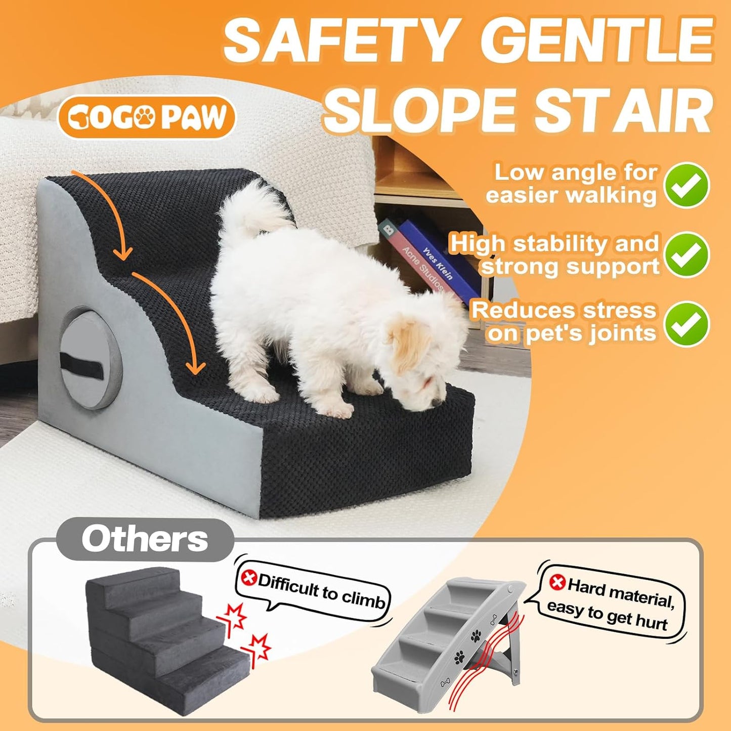 Stable Dog Stairs for Small Dogs, 3-Step, Black