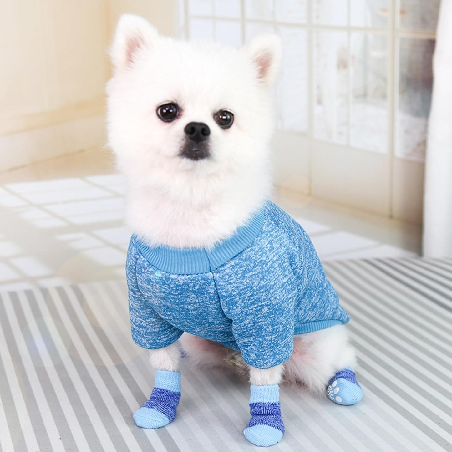 4Pcs Dog Socks Knitted Grip for Pets with Cartoon Pattern Anti-Slip Shoes for Home Hardwood Floor Wear Dog