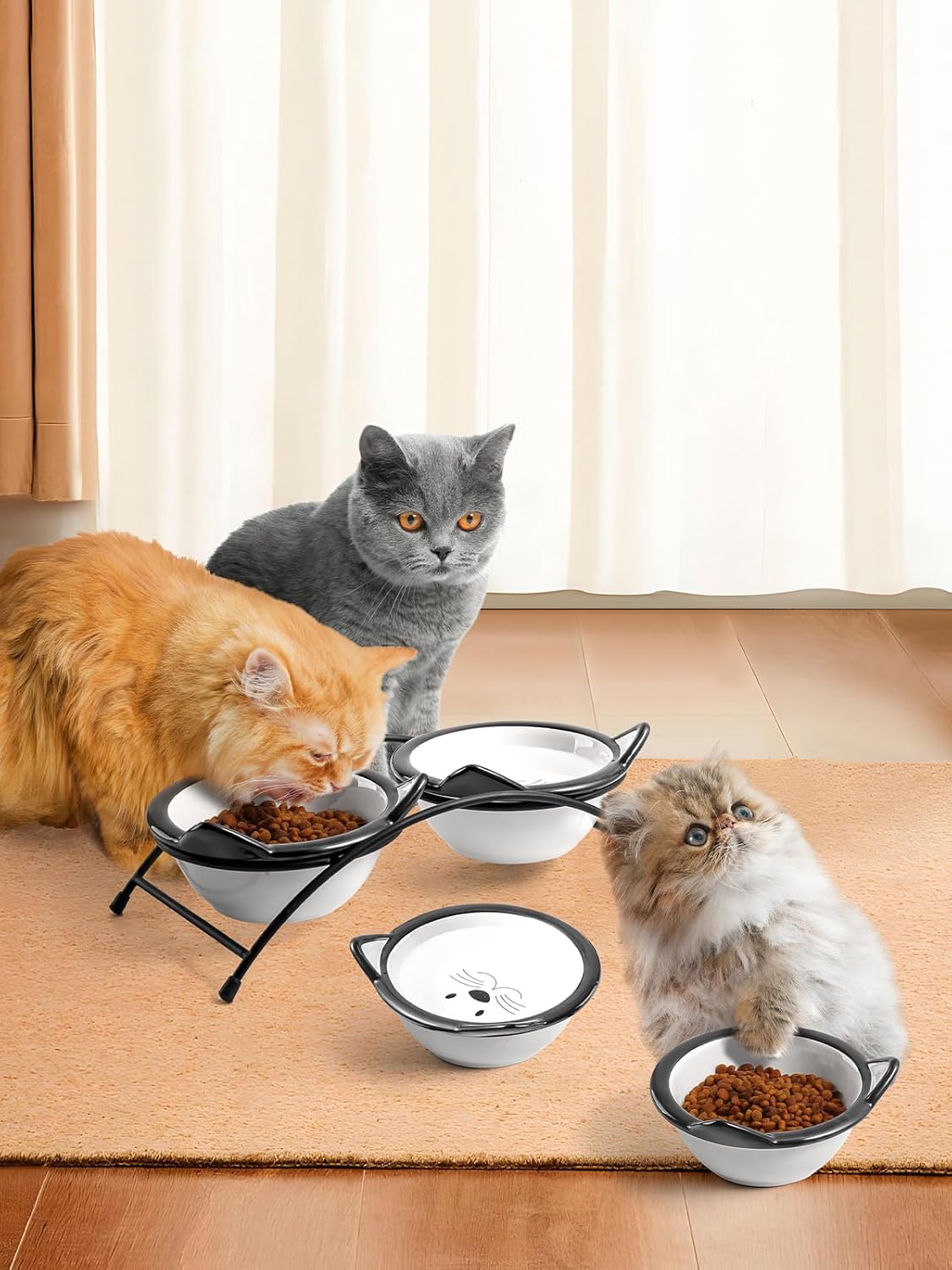 Y YHY Cat Food Bowls, 12 oz Raised Cat Bowls for Food and Water,Ceramic Elevated Pet Dishes Bowls with Stand, Cats and Small Dogs, Dishwasher Safe
