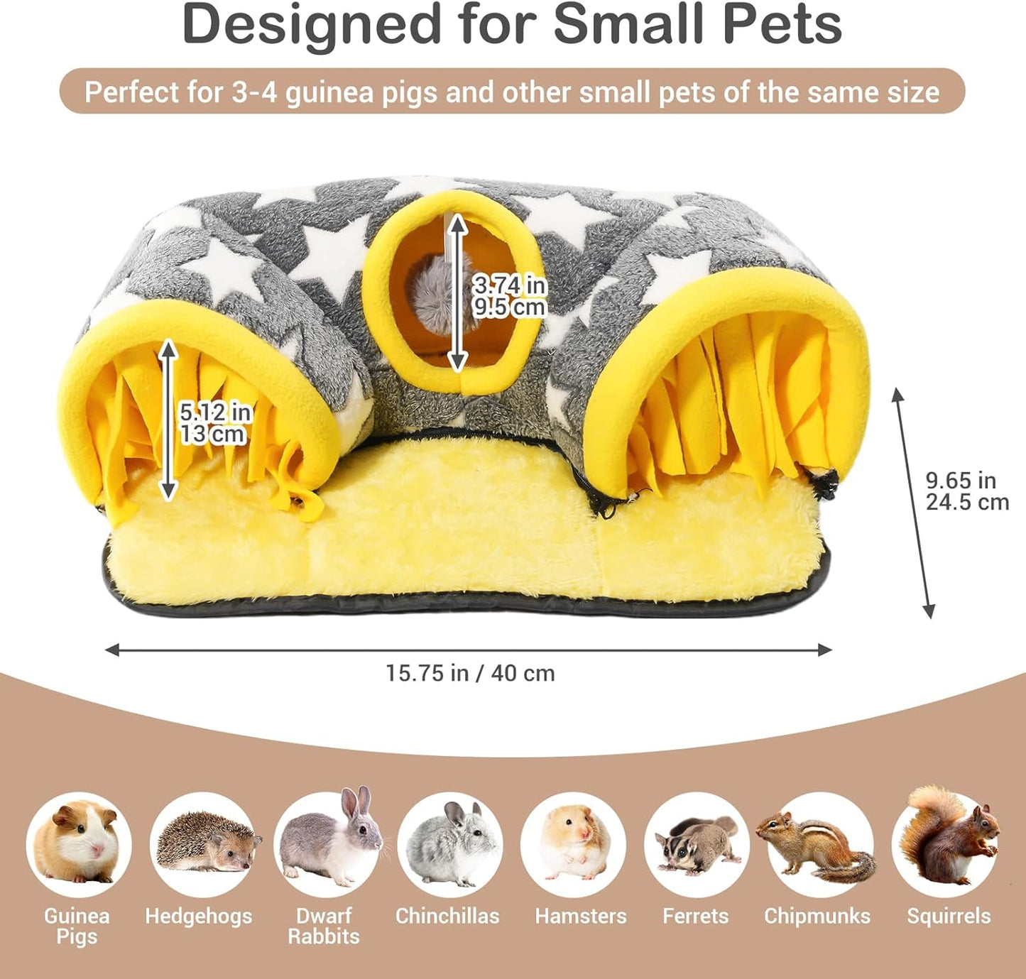 Avont Guinea Pig Hideout Tunnel, Large Hideaway Play Tube Toys Mat for Small Animal Dwarf Rabbits Bunny Chinchillas Hamsters Hedgehogs Ferrets Bearded Dragons and Rats -Star