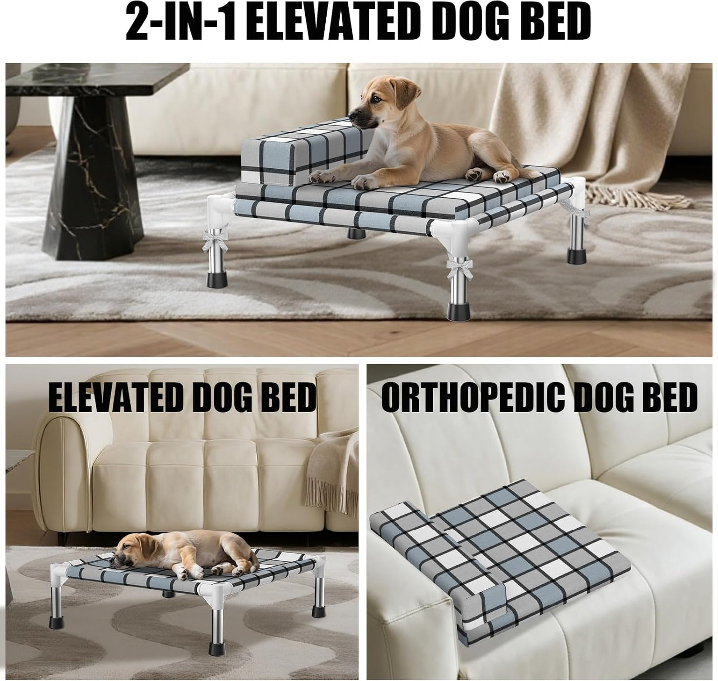 Elevated Raised Dog Bed Mat - Elevated Dogs Bed with Cushion & Bolster Raised Pet Mat Couch Bed with Pillow & Mat for Indoor Outdoor (S)
