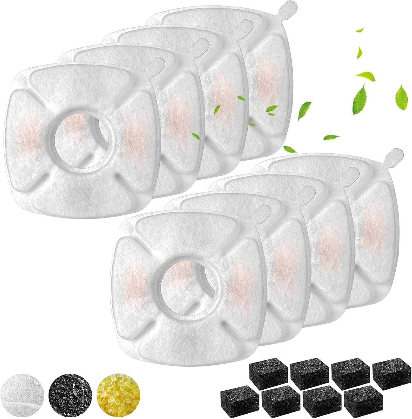 16 Pcs Cat Fountain Replacement Filters 8 Pack Cat Water Fountain Replacement Filters with 8 Pack Pre-Filter Sponges, Filter Fit for 95oz/2.8L Automatic Pet Fountain Cat Water Fountain