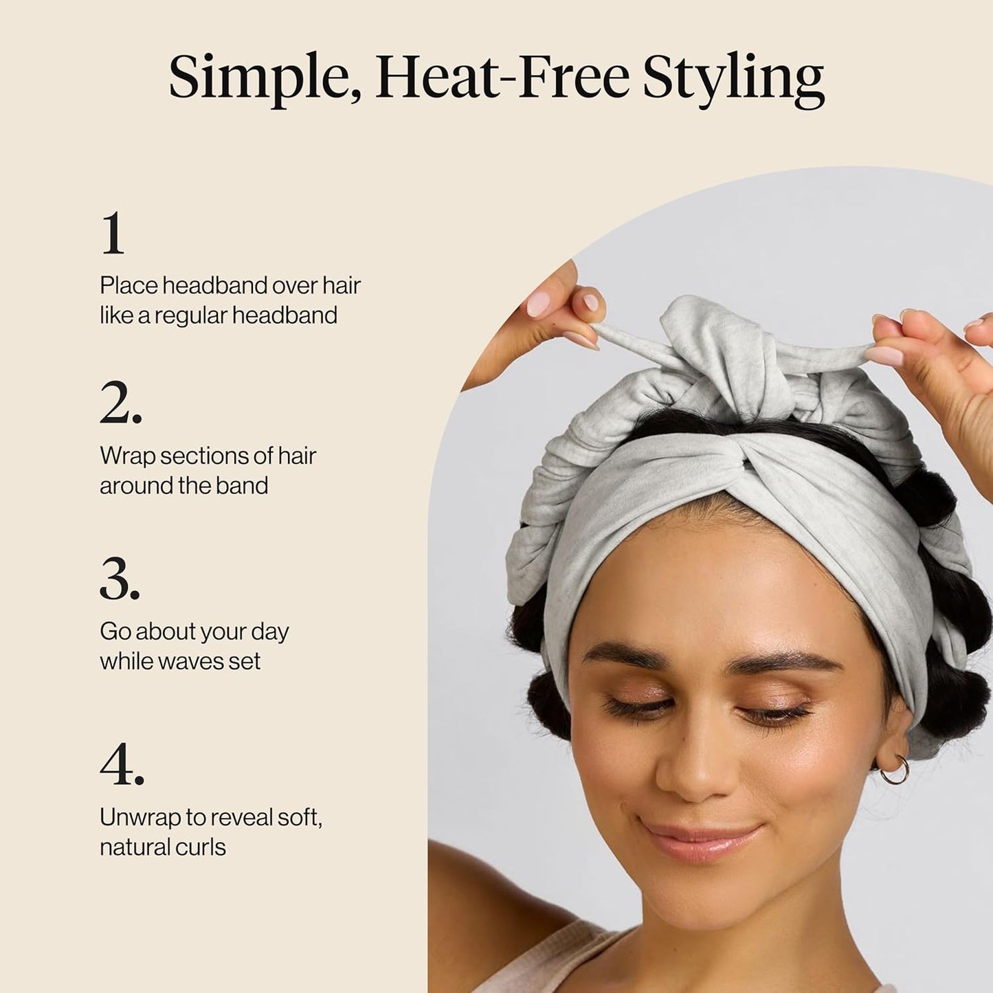 Kitsch Set & Flow Active Heatless Curling Headband For Women – Achieves Heatless Curls Overnight, No Heat Damage | Heatless Curlers with Flexible Fit | Great During Gym, Travel - Heather Gray, 1pc