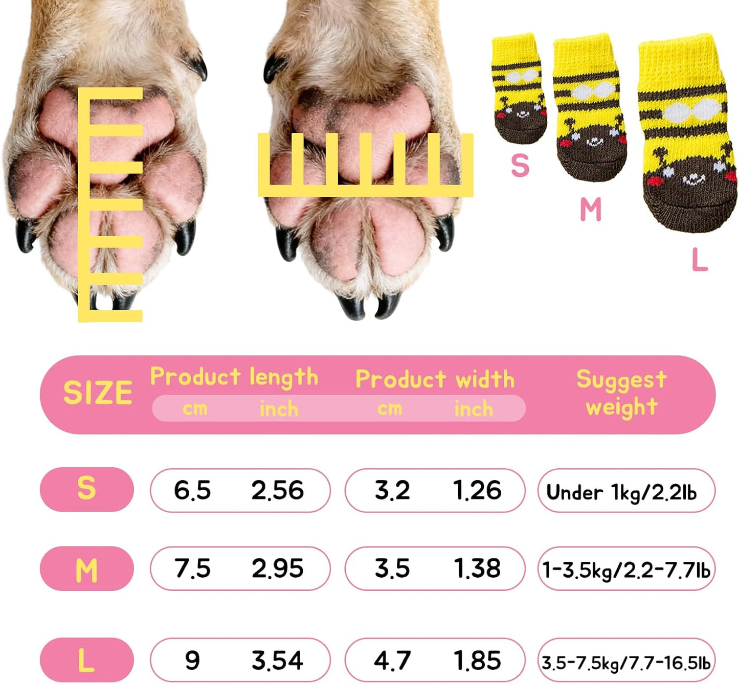 16 Pieces Dog Socks for Hardwood Floors Anti Slip, Dog Grip Socks to Prevent Licking Paws & Scratching, Puppy Booties, Paw Protection Traction for Tiny Small Medium Large Pet Doggie Cat, S