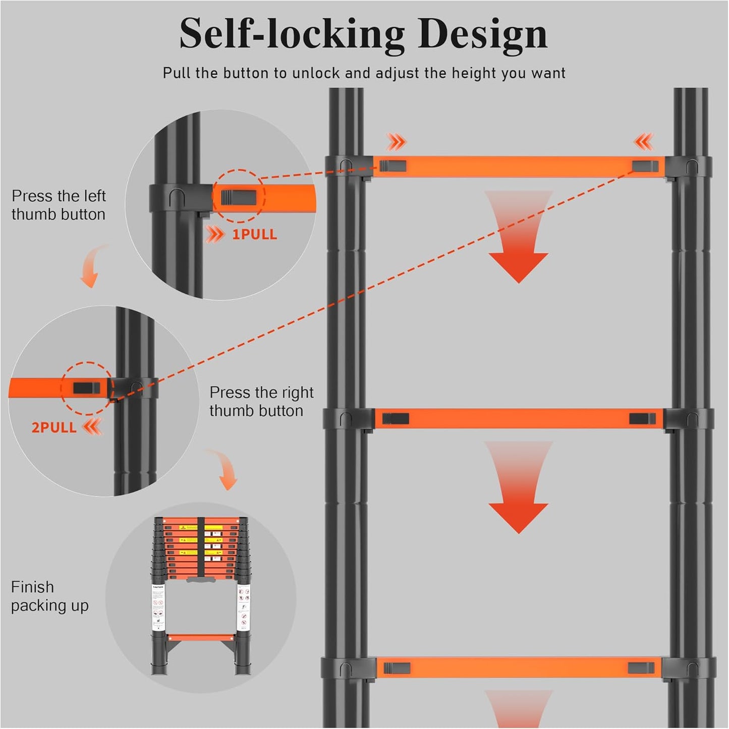 Telescoping Ladder Extension Telescopic Collapsible - 10.5 FT Rv Telescope Foldable Extendable Tall Compact Aluminum Ladders - for House Roof Travel Trailers Adjustable Retractable - 330lbs Capacity