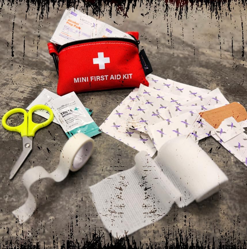 Lightning X Mini First Aid Kit – Compact 20 Piece Emergency Medical Kit with Carabiner | Portable Water Resistant Travel First Aid Pouch for Hiking, Camping, Car, Backpack, Outdoor Survival