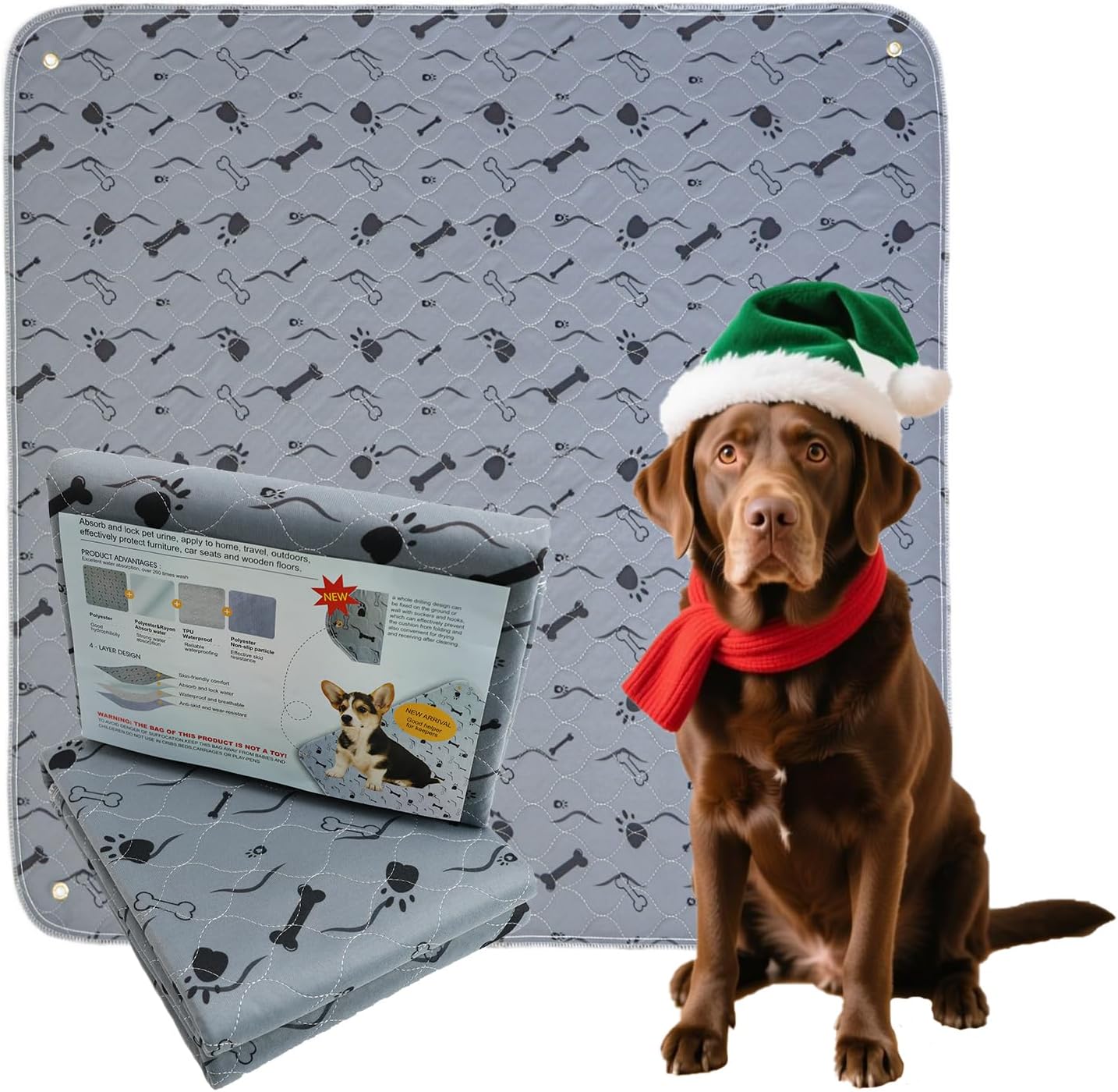 Washable Dog Pee Pad, Heavy Absorbency,Gray, Pack of 2, Waterproof Bed Pads, Puppy Training, Reusable Pet Training Mat
