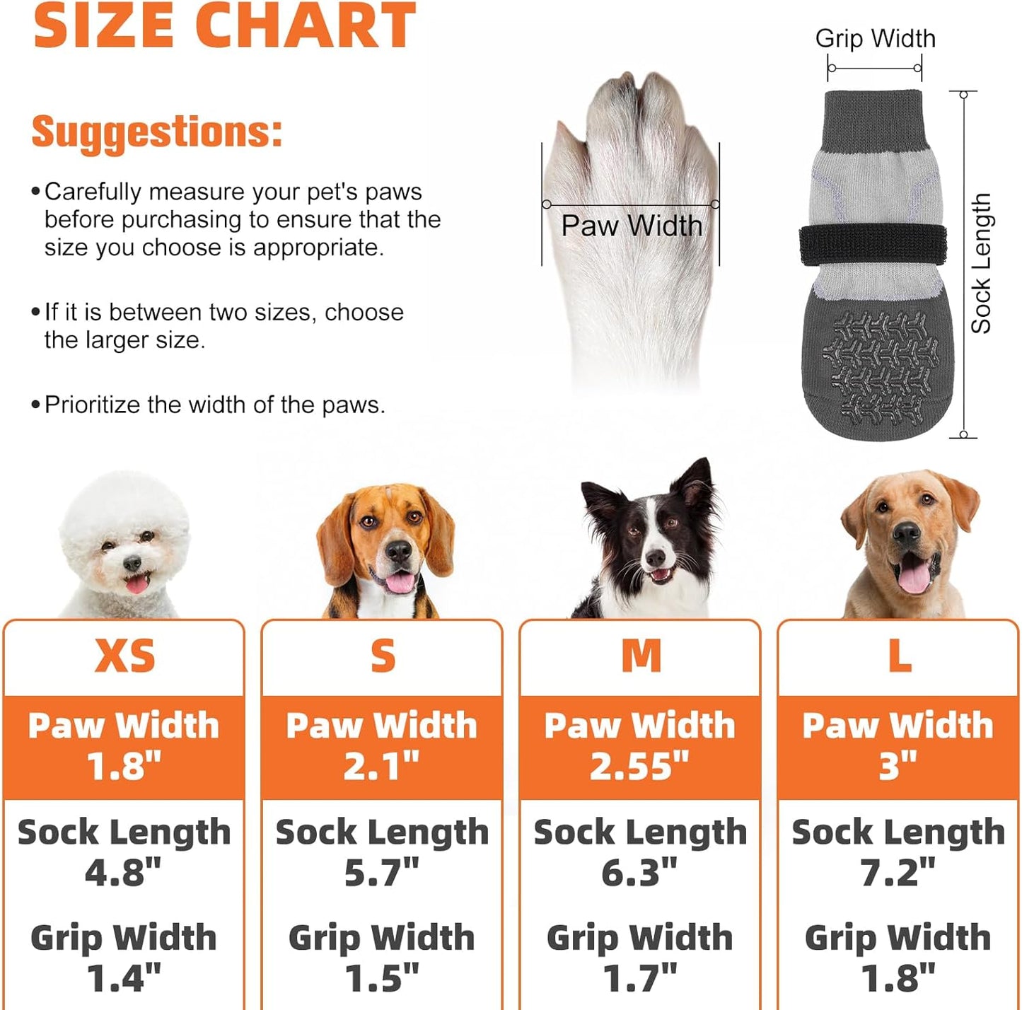 Dog Socks to Prevent Licking Paws,Grippy Socks for Senior Dog,Winter Dog Booties for Small Medium Large Dogs Paw Protector with Grips for Hardwood Floor,Non Slip Socks for Hot/Cold Pavement