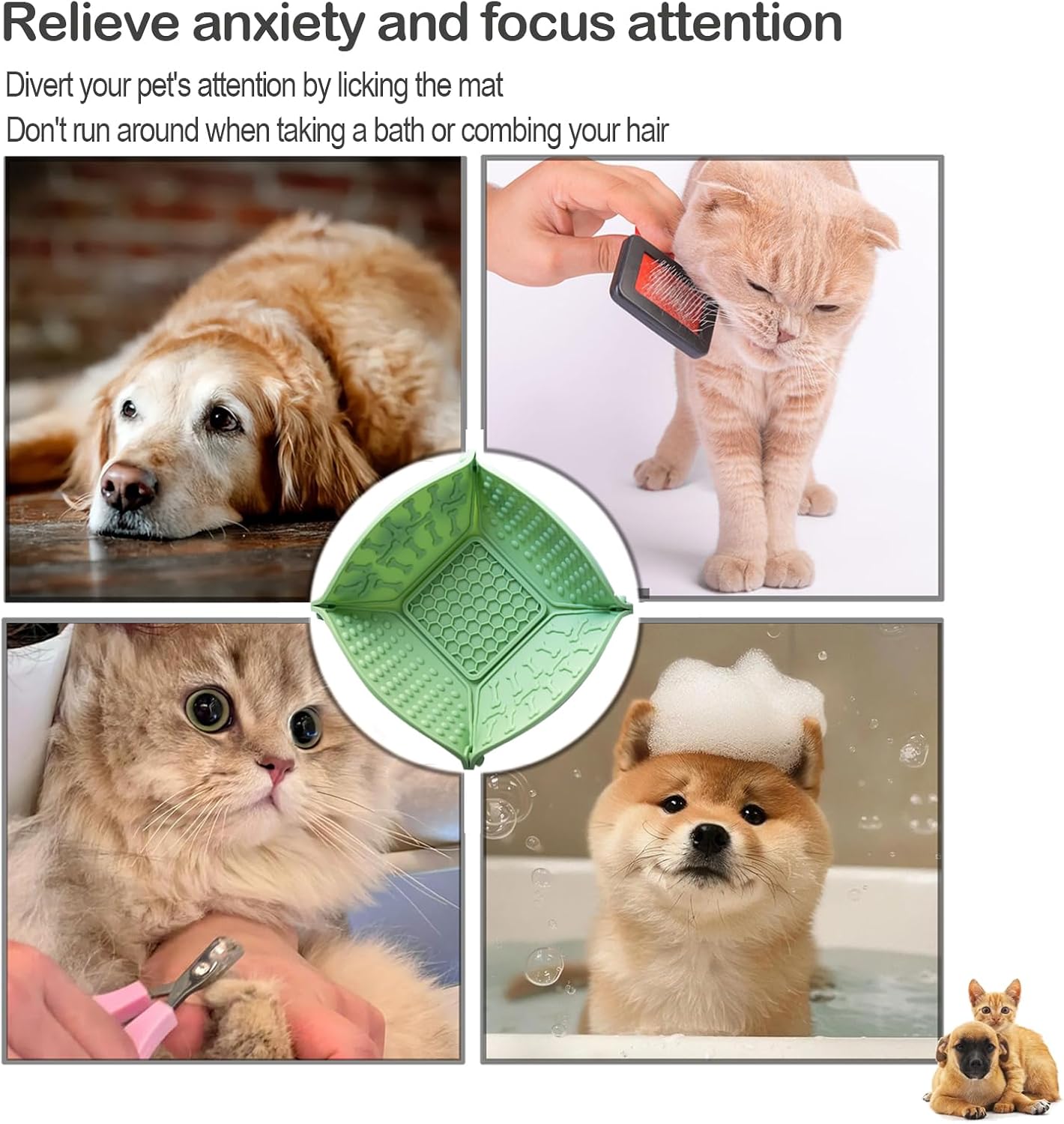 Pet Slow Feeder Bowl Mat, Food Grade Silicone Licking Pad, Foldable Design for Dogs and Cats, (Green)