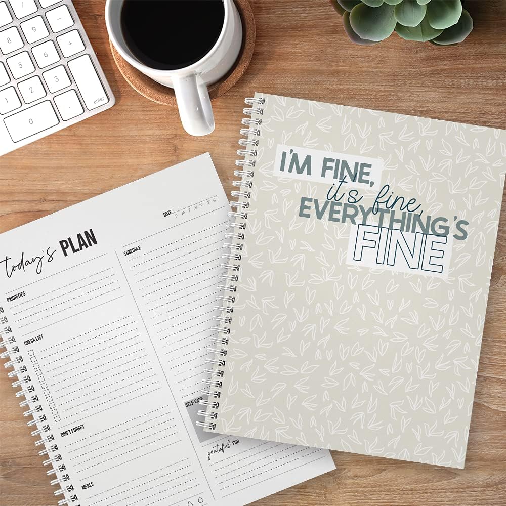 Gotcha Covered Notebooks Softcover Everything Is Fine 8.5" x 11" Snarky Spiral Notebook/Journal, 120 Daily Planner Pages, Durable Gloss Laminated Cover, White Wire-o Spiral. Made in the USA
