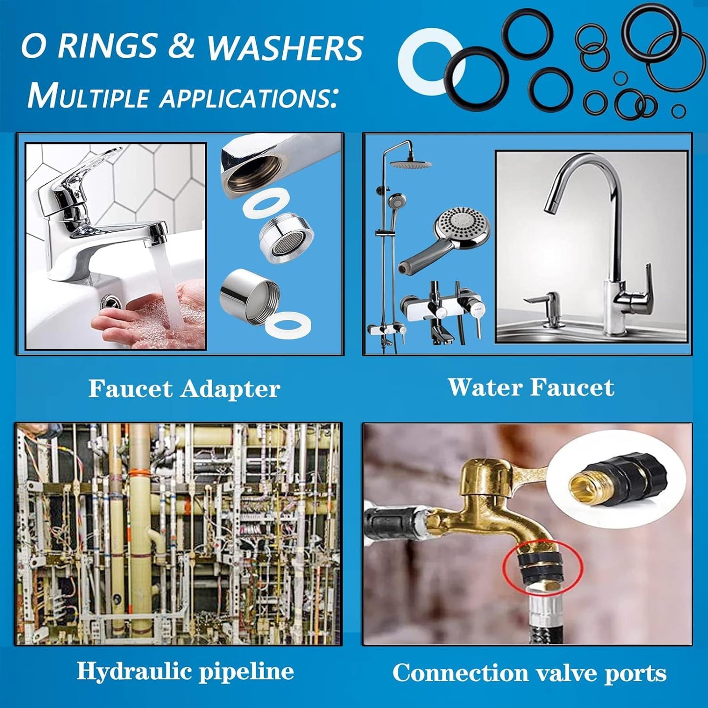 1000 Pcs 18 Size O Ring Kit+18 Size Rubber Washers Assortment Kit for Plumbing Faucet Water Pipe Garden Hose Washers Shower Heads Gasket Repair and Air or Gas Connections