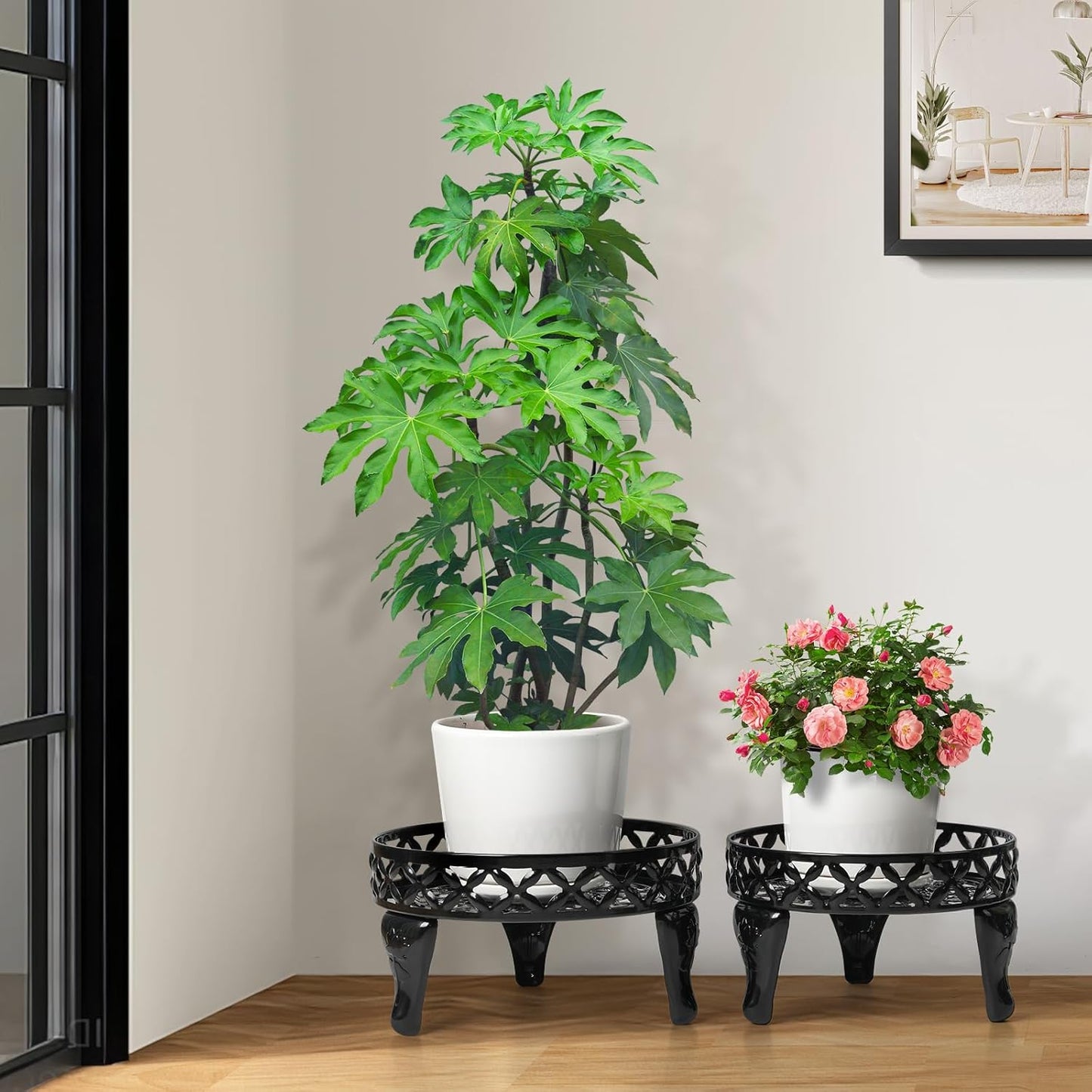 Metal Plant Stand Indoor Outdoor,2 Pack Heavy Duty Iron Plant Stands for Indoor/Outdoor,Low Round Flower Pot Stand Rustproof Plant Holder for Garden,Patio,Home Decor