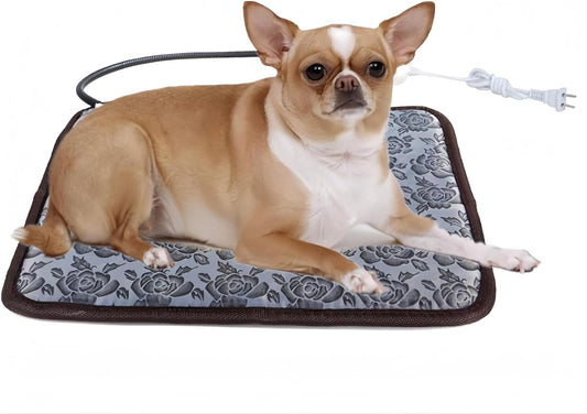 Electric Heating Pad for Dogs and Cats With Anti-bite Steel Cord Waterproof Adjustable Dog Warm Bed Mat Heated Pad for Pets Deds Blankets and Kennel 17.7inx17.7in (Flower Color)