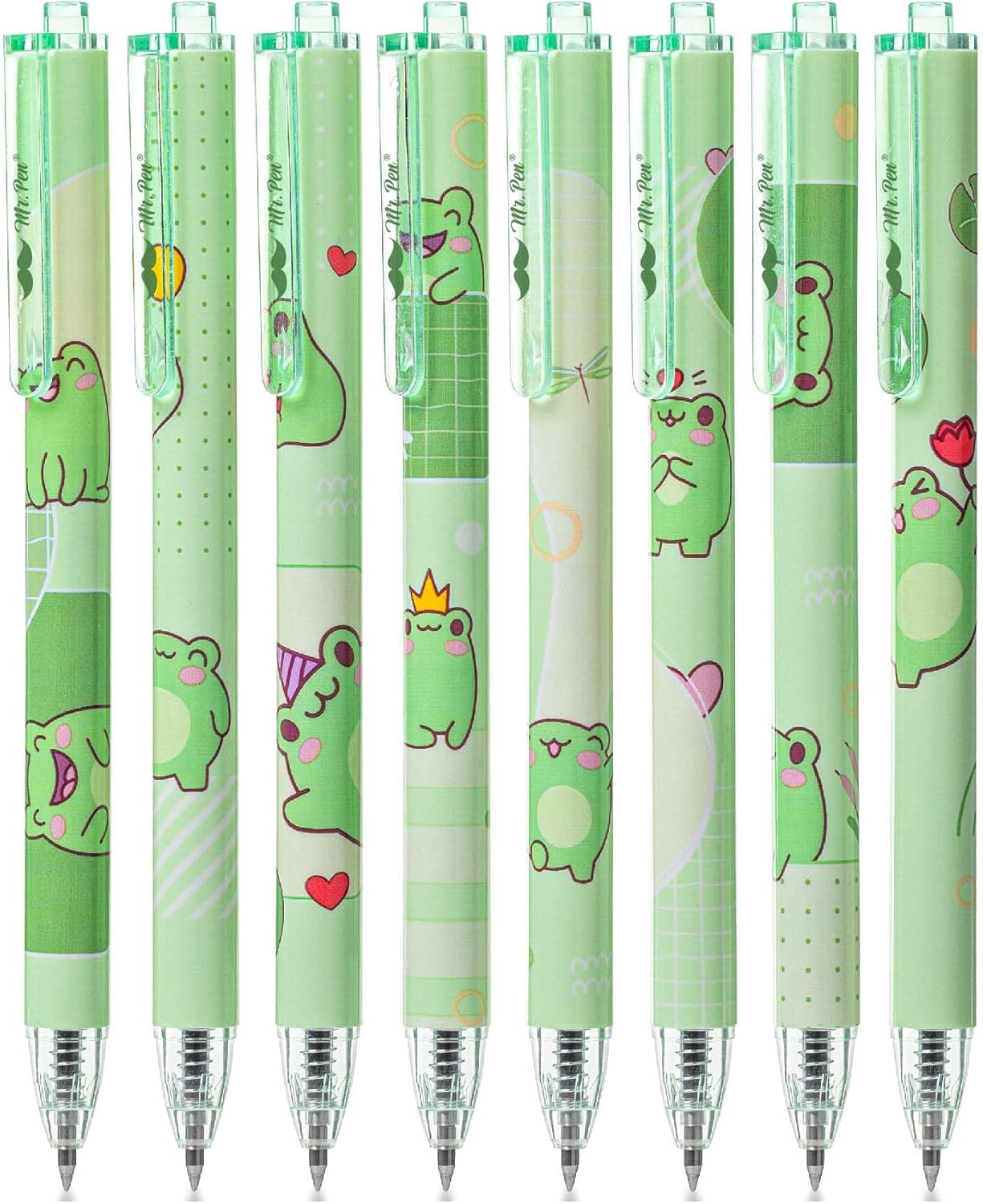 Mr. Pen- Cartoon Retractable Gel Pens, 6 Pack, Black Ink, Fine Point 0.5 mm, Fast Dry, Smooth Writing, Cute Animal Gel Ink Pens for Drawing, Writing and School Supplies for Girls, Frog Accessories