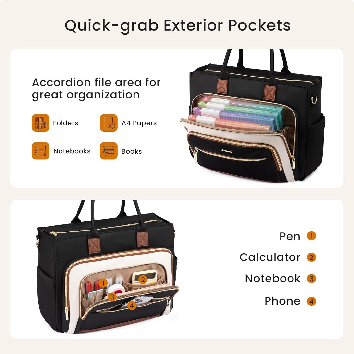 LOVEVOOK Teacher Tote Bag for Women,Laptop bag with Large Cup Holder,Work bag with Accordion File Organizer Pocket,Multi-Pockets Professional Diaper Bag Nurse Bag,Handbag Purse for Work,College,Daily
