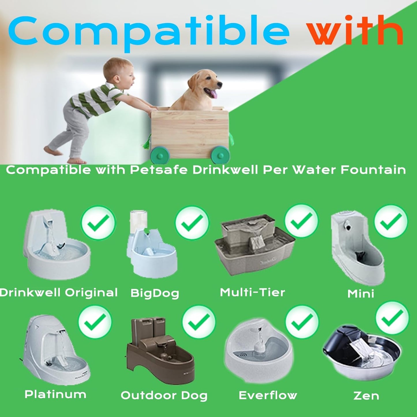 Cat Water Fountain Filters, Compatible with Drinkwell Premium Platium Cat Dog Fountain Charcoal Replacement Water Filters, 12 Pack