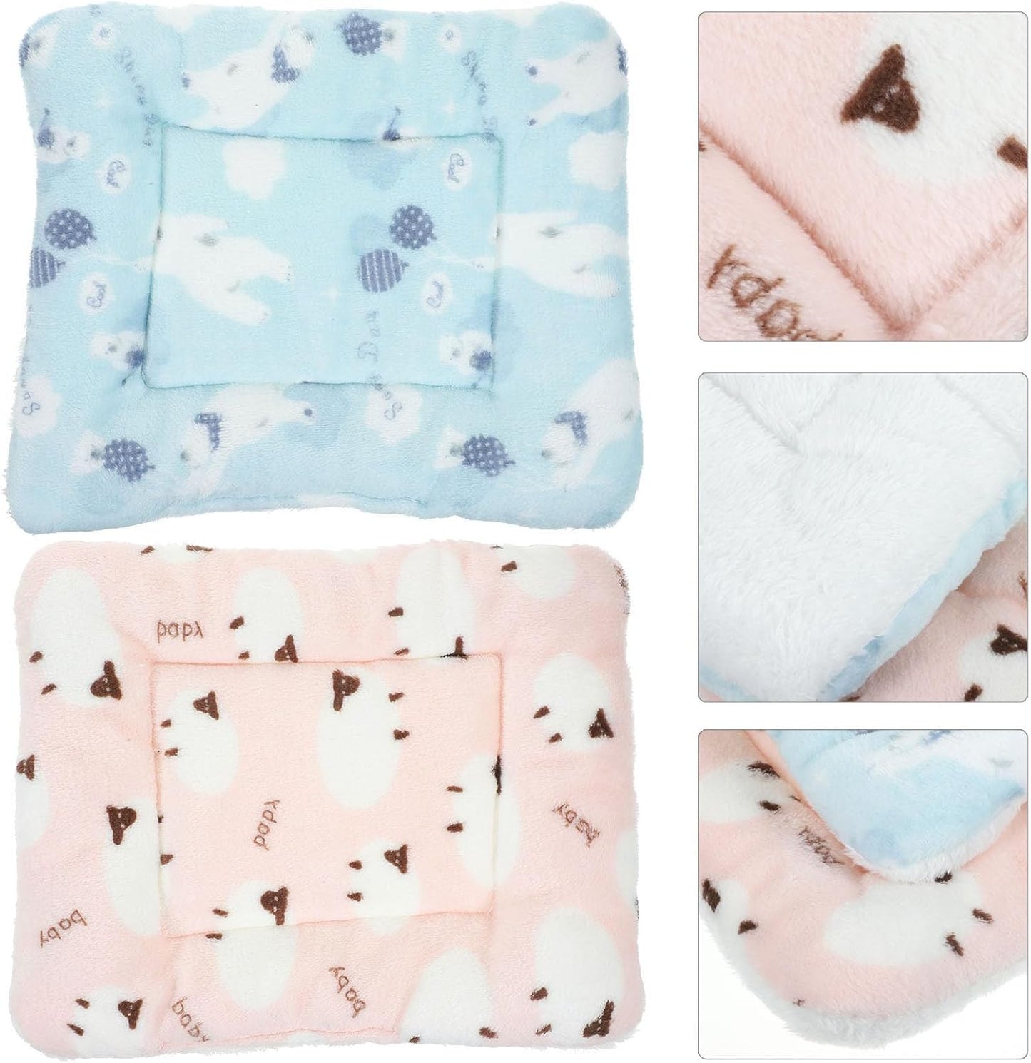 FAVOMOTO 2pcs Small Animal Bed Mats for Cage Thickened Plush Warm Sleeping Pads Washable Pet Bedding Mats for Winter Guinea Pig Hamster Rat Cage