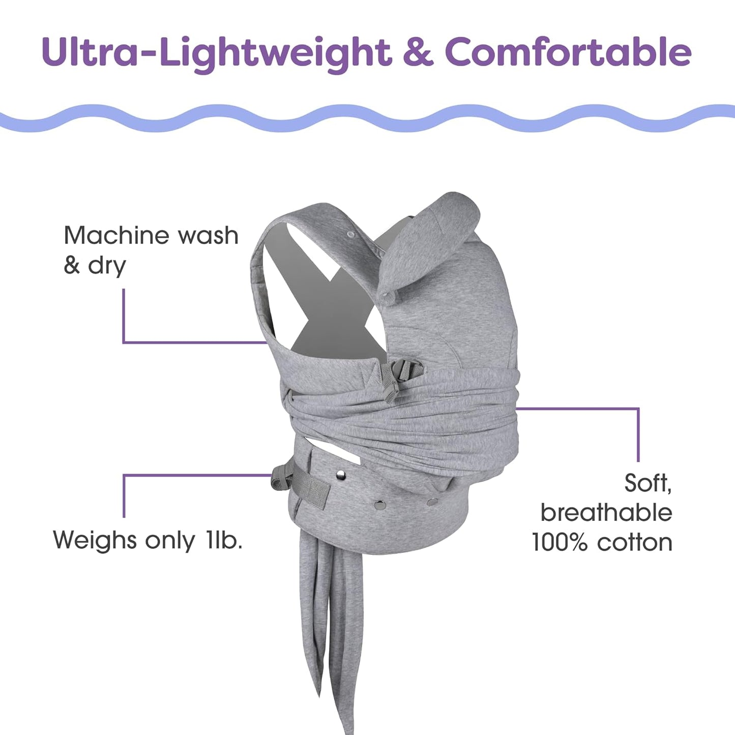 Boppy ComfyGrow Baby Carrier, 7-35lbs, Dove Gray, Newborn to Toddler with 3 Carrying Positions, 3-Stage Adjustable Seat and Head Support, Cotton Fabric