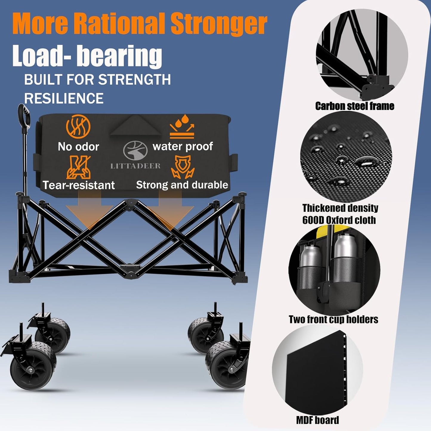 Wagons carts Foldable with Silent All-Terrain Wheels, Collapsible Heavy Duty Beach Wagon with Cup Holders and Brakes, Large Foldable Wagon for Camping,Garden,Shopping,Sports Black