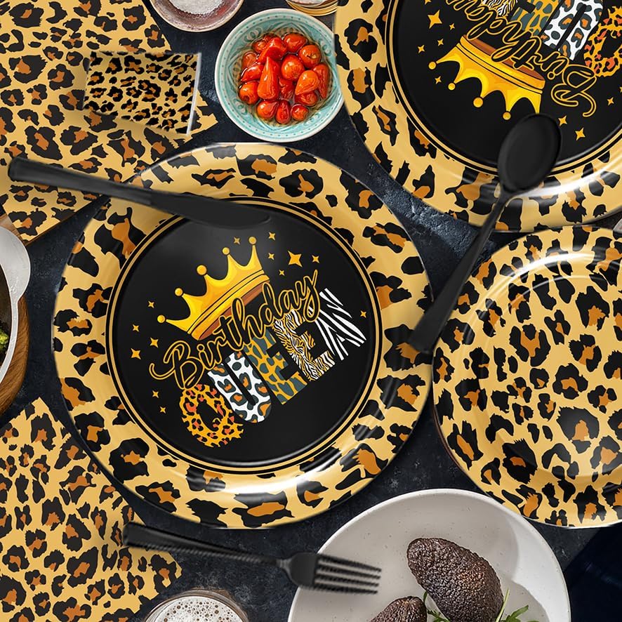 168pcs Leopard Print Party Supplies, Cheetah Print Party Tableware Set Leopard Plates Napkins Cups Cutlery for Wild Animal Leopard Theme Birthday Party Decorations | Serves 24
