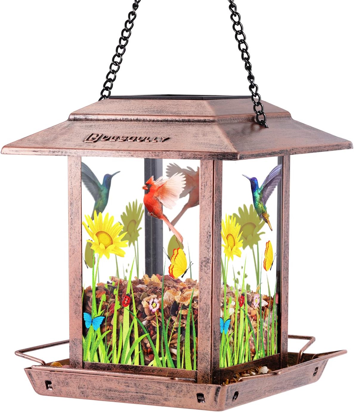 Solar Bird Feeders for Outdoors - 2.5 LBs Metal Wild Large & Small Bird Feeder for Outside Hanging, Gift Ideas for Avian Enthusiast Garden Yard Seeds (Chew-Proof, Weather Resistance)