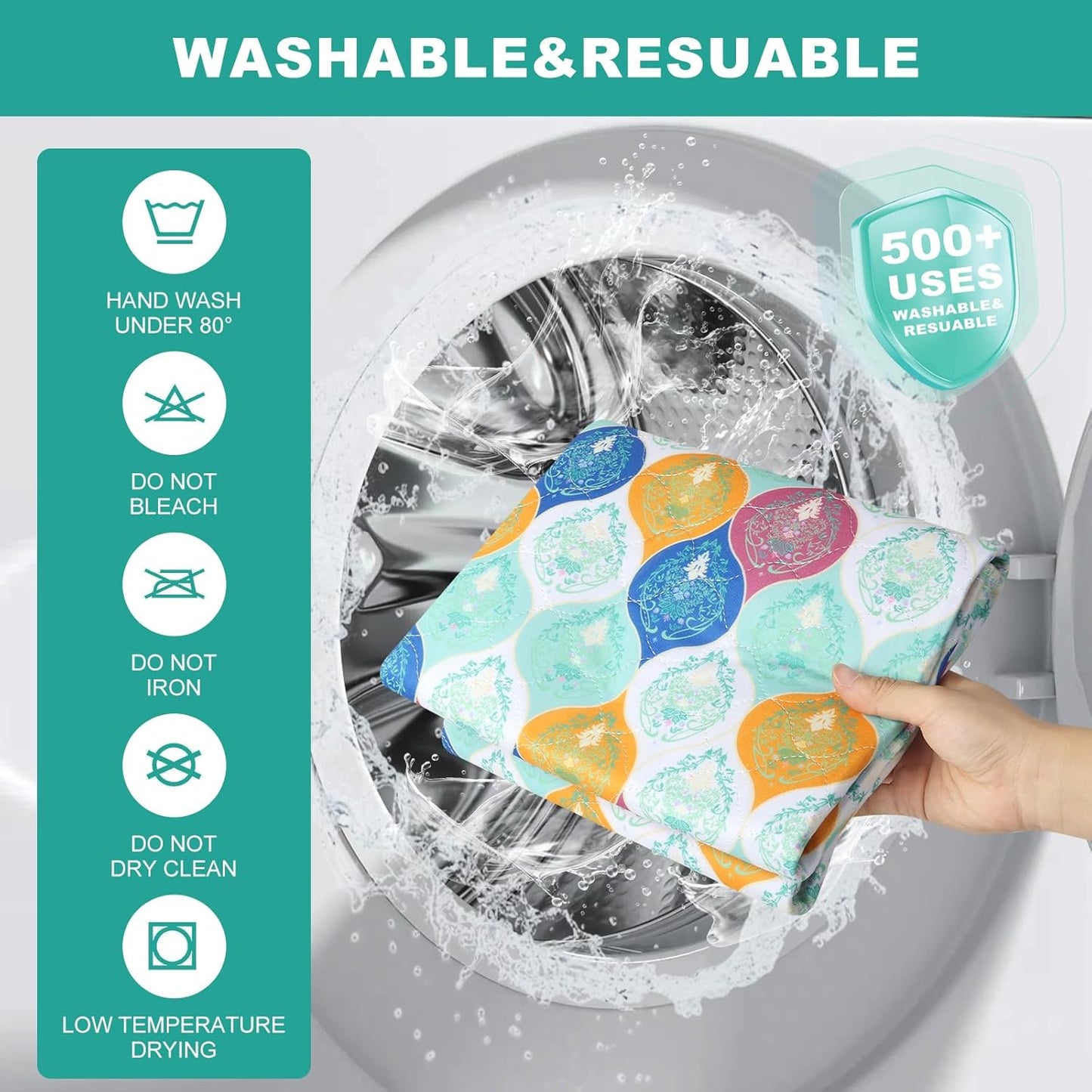 Washable Pee Pads for Dogs, Stylish Absorbent Reusable Training Dog Pads, Non-Slip and Leak-Proof Puppy Pads, Potty Pads for Crates, Whelping, Playpen, Bed and Floors, Bohemian Pattern 4 Pack 18" x24"
