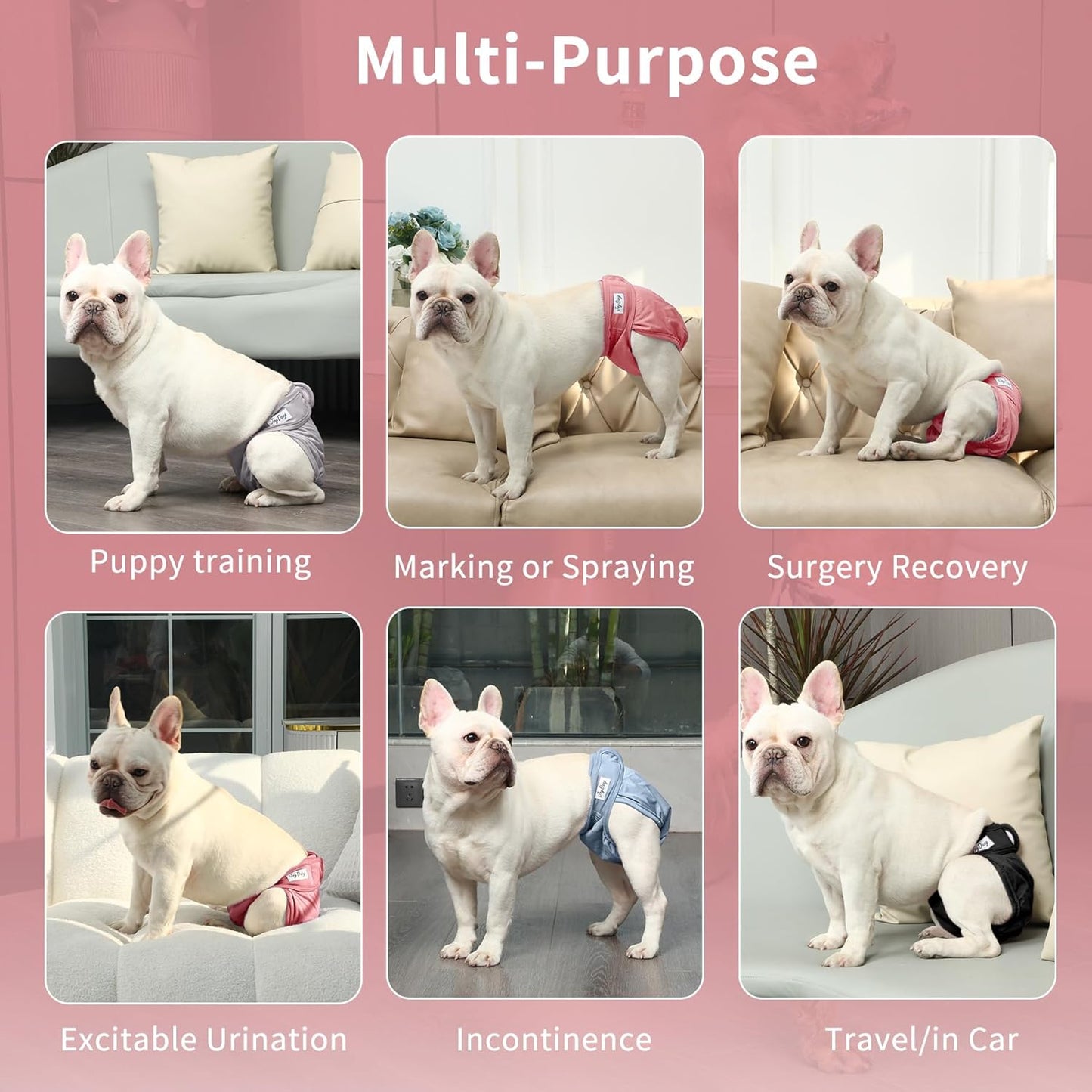 Female Dog Diapers for Medium Dogs,4 Pack Reusable Washable Premium Doggie Diapers for Heat,Incontinence,Period Doggy Nappies,L