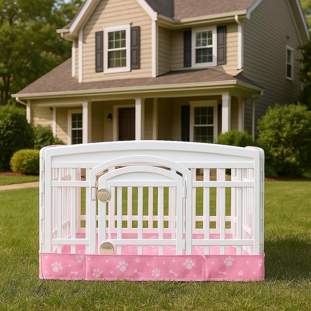 Dog Playpen Bottom Pad Mat for 36" 4-Panel Playpens - Scratch & Chew-Resistant Puppy Pen Floor Mat with Hook & Loop Fasteners, Waterproof & Leakproof, Non-Slip (Pink) (Playpen Not Included)
