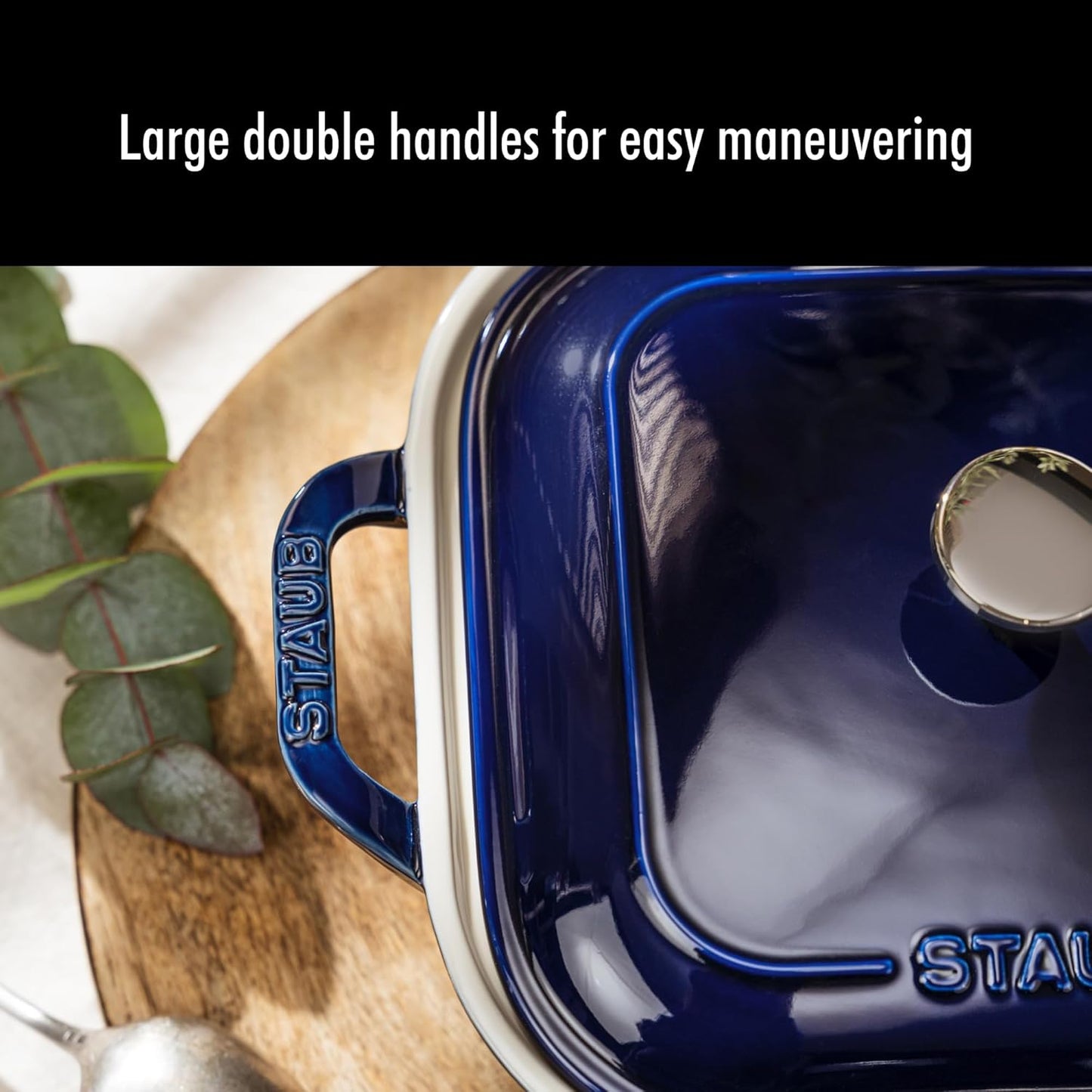 STAUB Ceramic 4-pc Baking Pans Set, Casserole Dish with Lid, Brownie Pan, Dark Blue